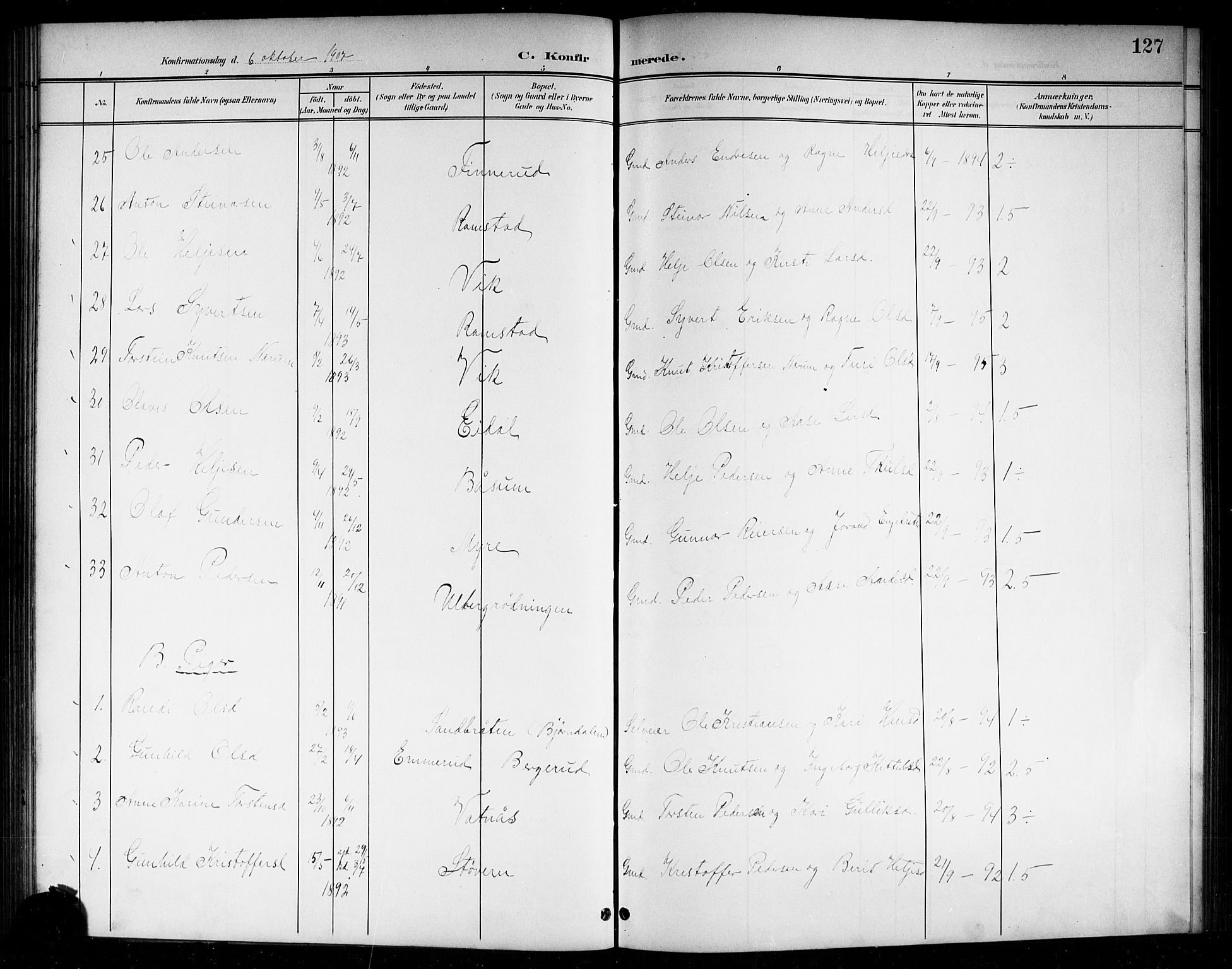 Sigdal kirkebøker, AV/SAKO-A-245/G/Ga/L0006: Parish register (copy) no. I 6, 1901-1916, p. 127