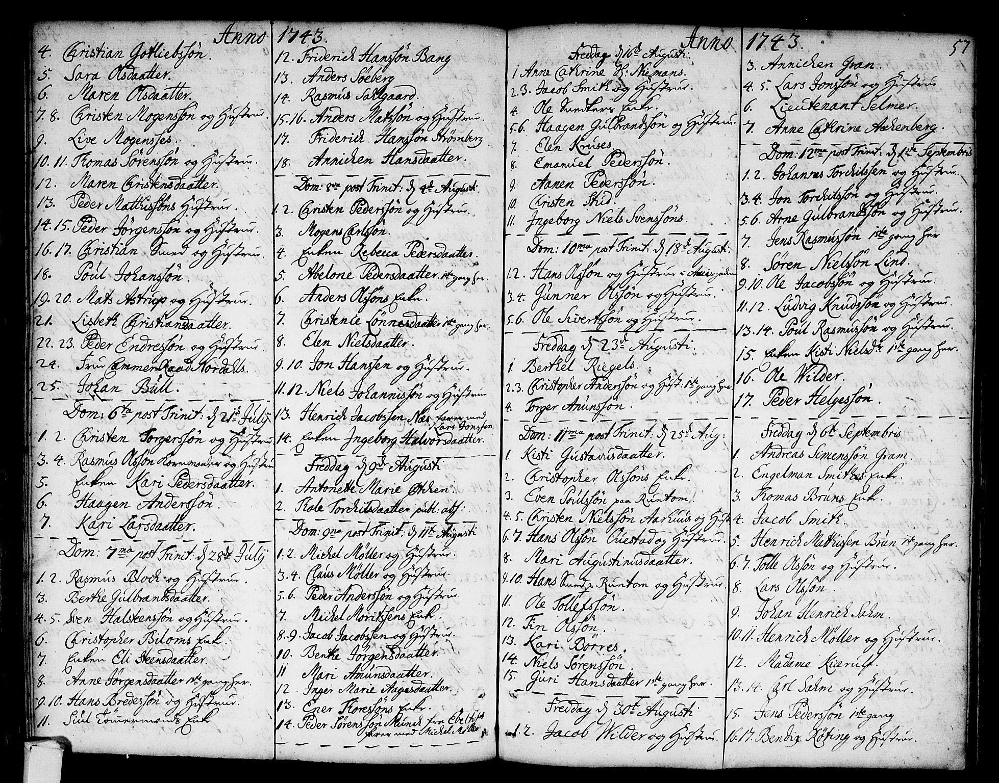 Strømsø kirkebøker, AV/SAKO-A-246/F/Fa/L0006: Parish register (official) no. I 6, 1740-1747, p. 57