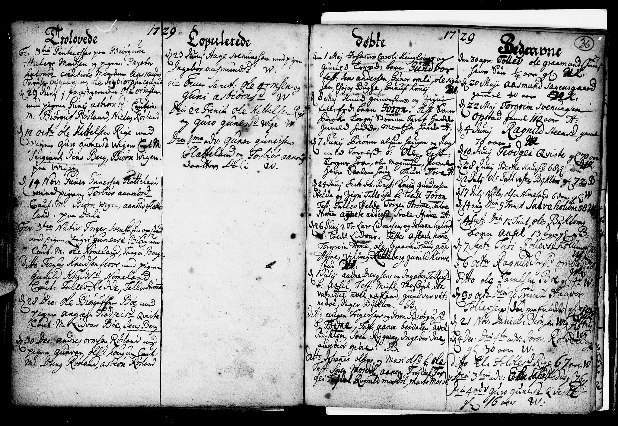 Valle sokneprestkontor, AV/SAK-1111-0044/F/Fa/Fac/L0001: Parish register (official) no. A 1, 1714-1745, p. 36