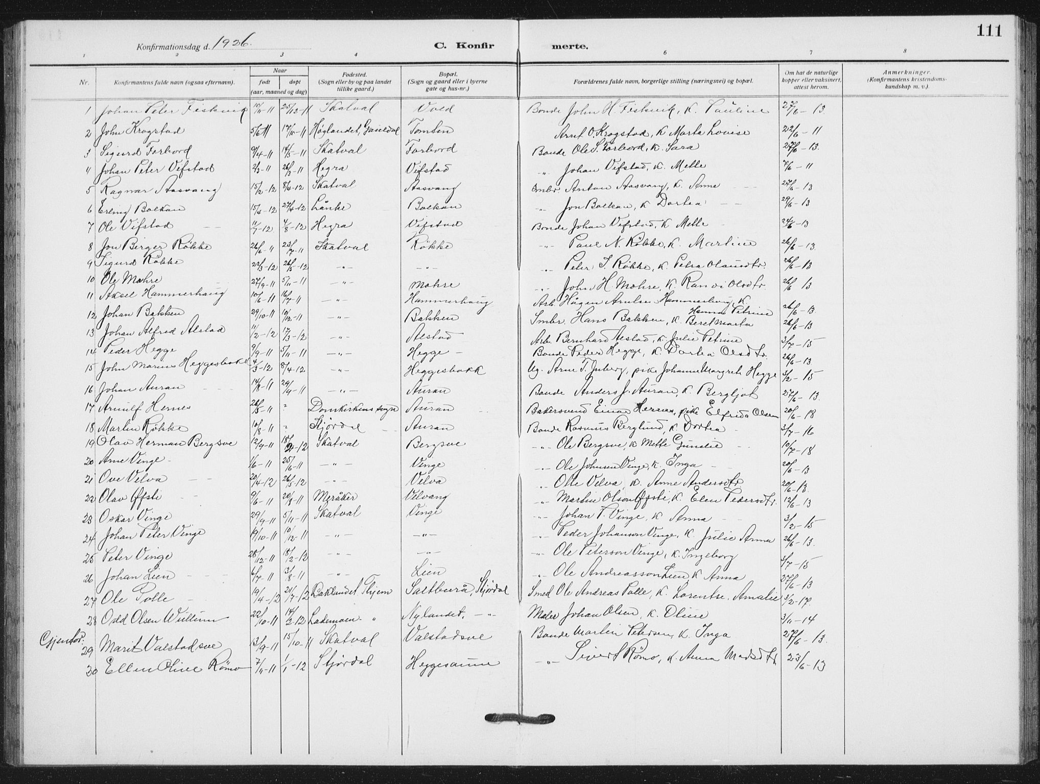 Ministerialprotokoller, klokkerbøker og fødselsregistre - Nord-Trøndelag, SAT/A-1458/712/L0104: Parish register (copy) no. 712C02, 1917-1939, p. 111