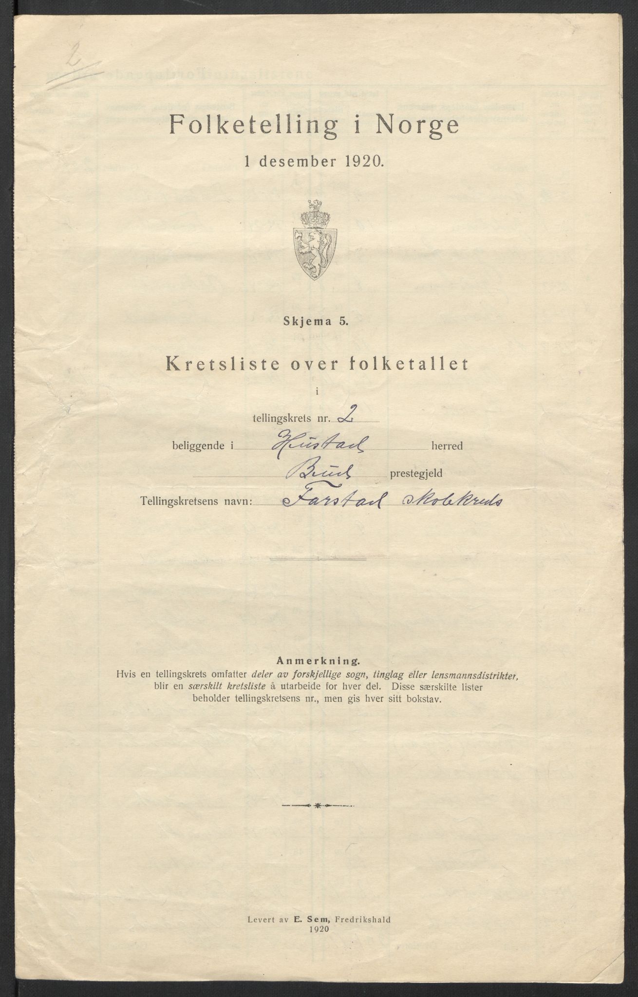 SAT, 1920 census for Hustad, 1920, p. 9