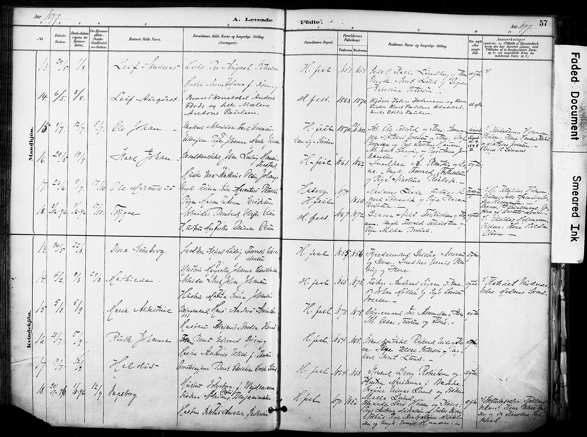 Hammerfest sokneprestkontor, AV/SATØ-S-1347/H/Ha/L0009.kirke: Parish register (official) no. 9, 1889-1897, p. 57