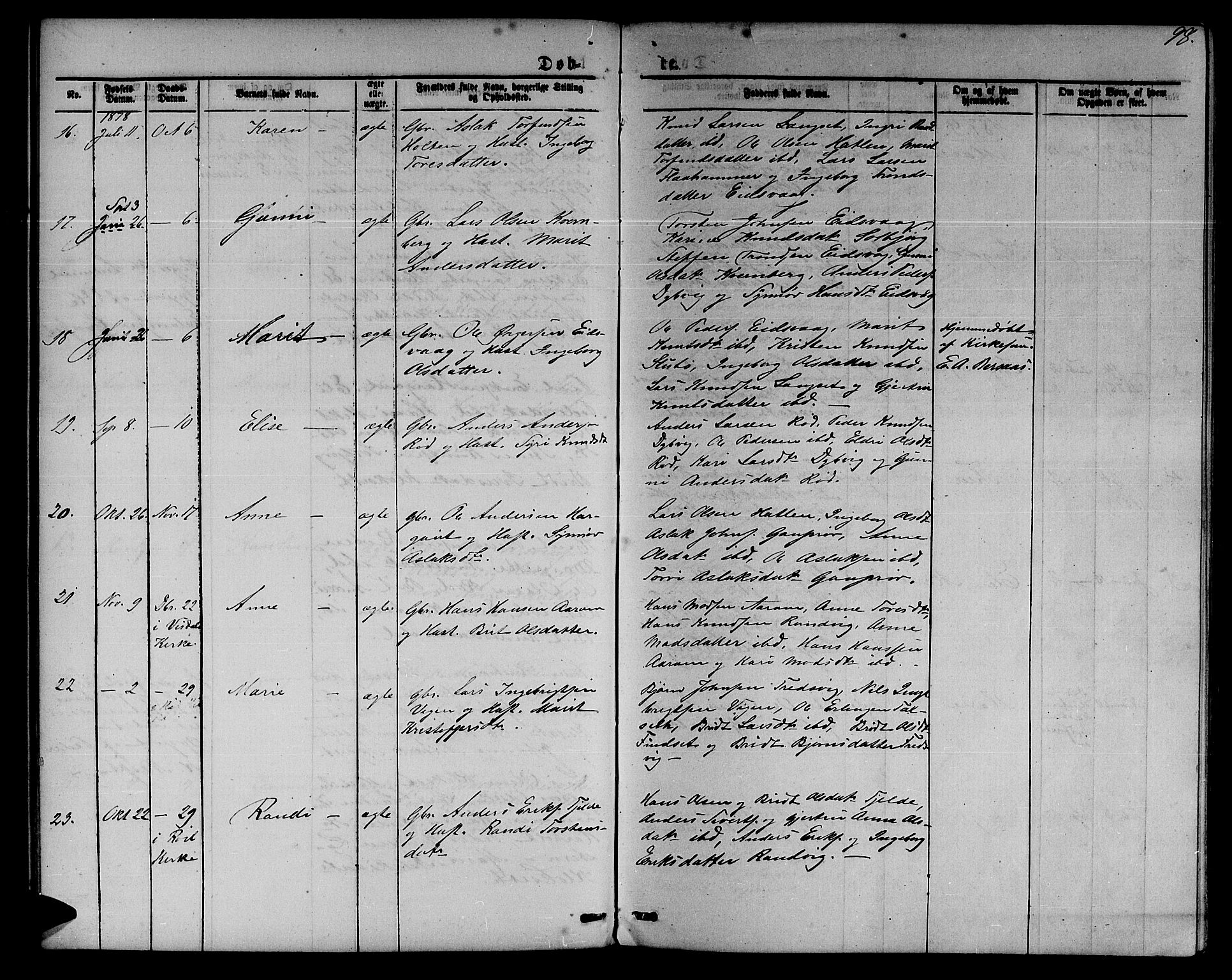 Ministerialprotokoller, klokkerbøker og fødselsregistre - Møre og Romsdal, AV/SAT-A-1454/551/L0630: Parish register (copy) no. 551C02, 1867-1885, p. 98