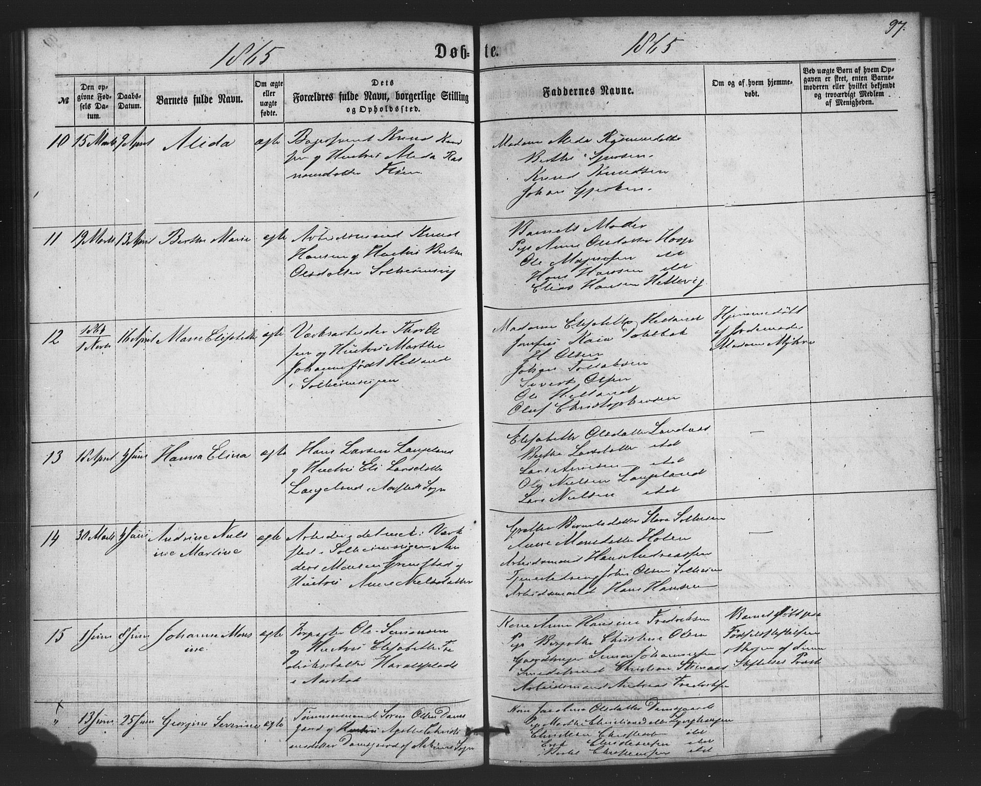 St. Jørgens hospital og Årstad sokneprestembete, AV/SAB-A-99934: Parish register (copy) no. A 3, 1863-1872, p. 97