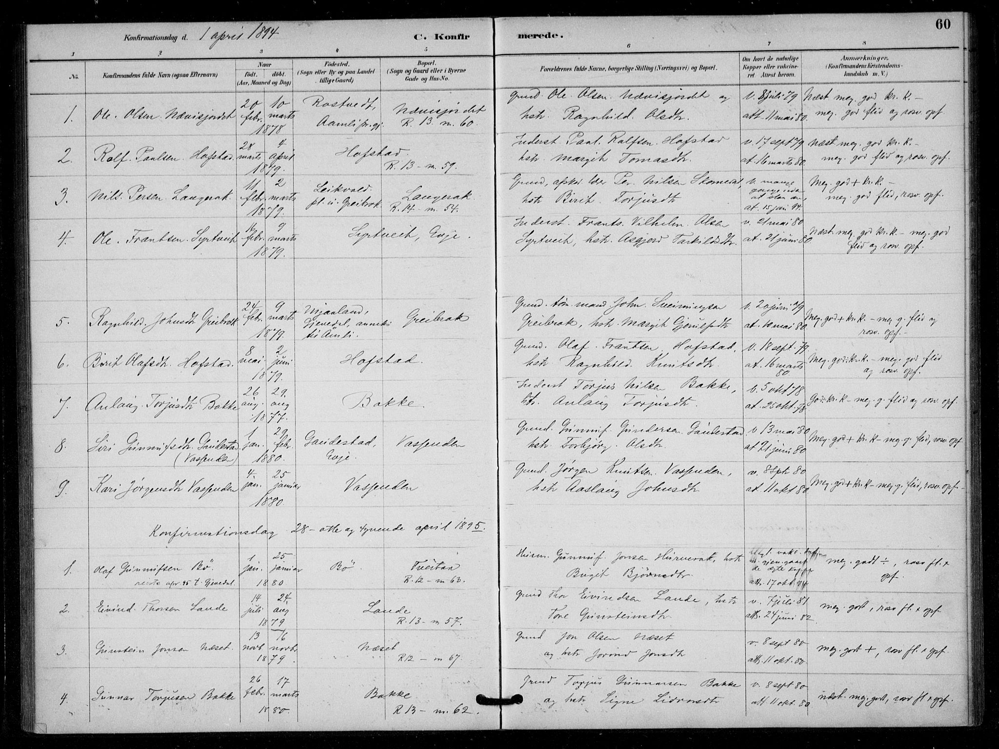 Bygland sokneprestkontor, SAK/1111-0006/F/Fa/Fad/L0001: Parish register (official) no. A 1, 1885-1906, p. 60