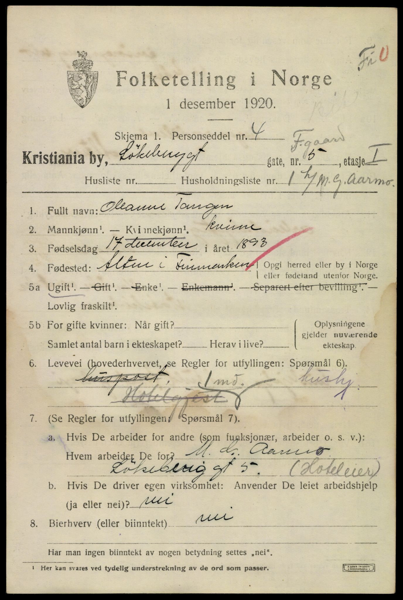 SAO, 1920 census for Kristiania, 1920, p. 366961