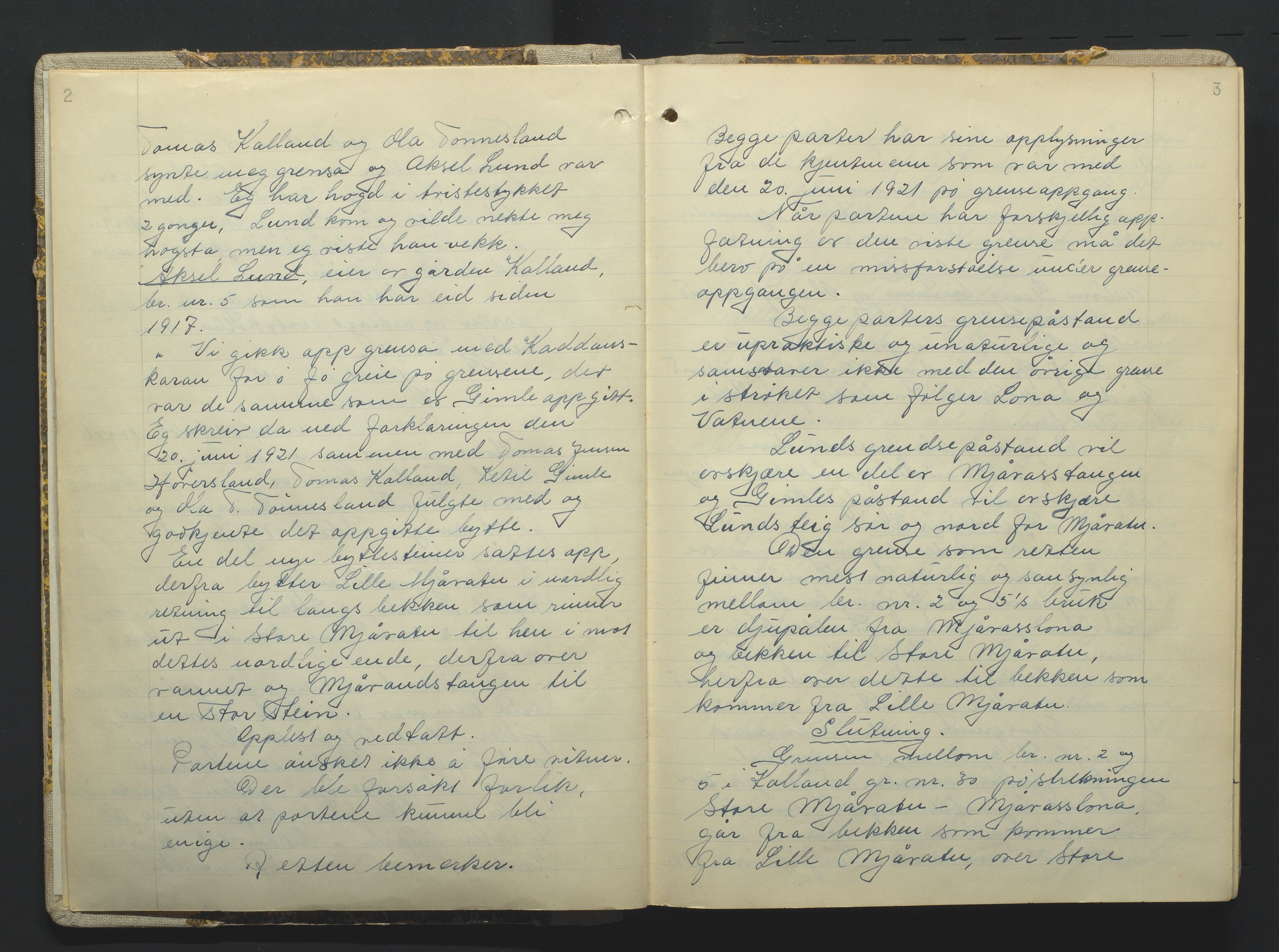 Setesdal jordskifterett, AV/SAK-1541-0008/F/Fa/Faa/L0001: Jordskifteprotokoll med gårdsregister, Setesdal domssokn nr 16, 1952-1958, p. 2-3