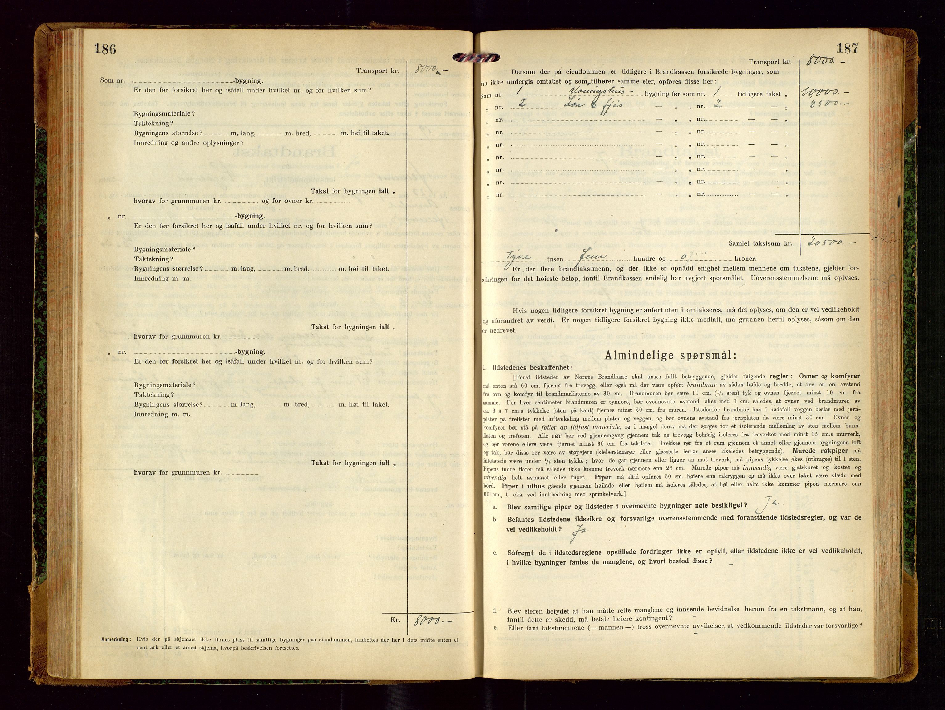 Helleland lensmannskontor, AV/SAST-A-100209/Gob/L0002: "Brandtakstprotokoll", 1921-1930, p. 186-187