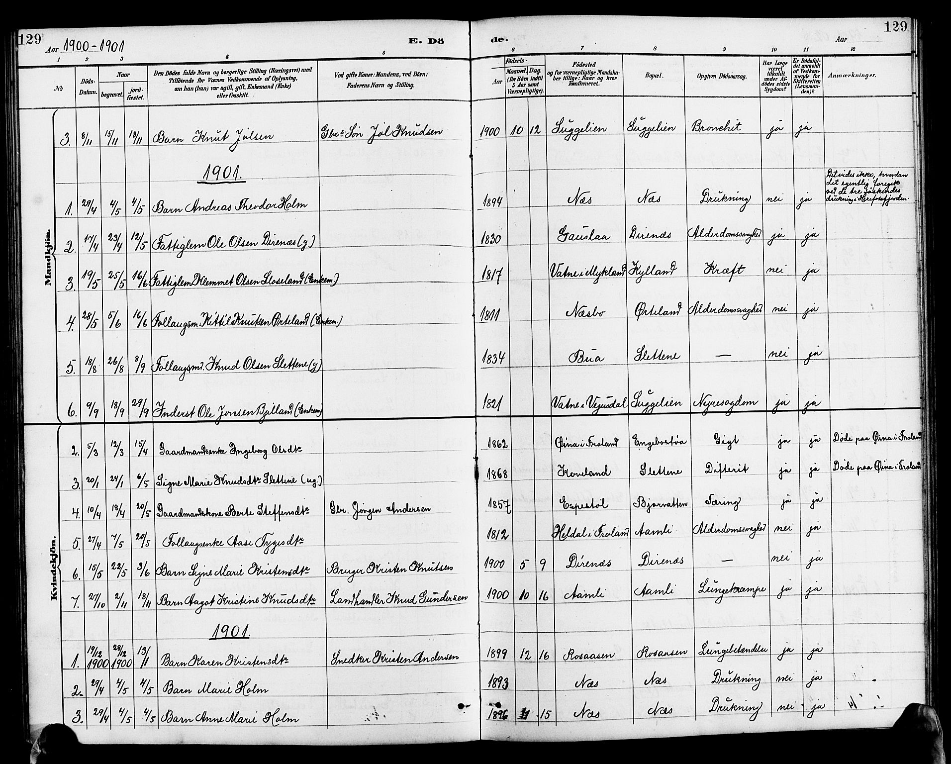 Herefoss sokneprestkontor, AV/SAK-1111-0019/F/Fb/Fba/L0003: Parish register (copy) no. B 3, 1887-1925, p. 129