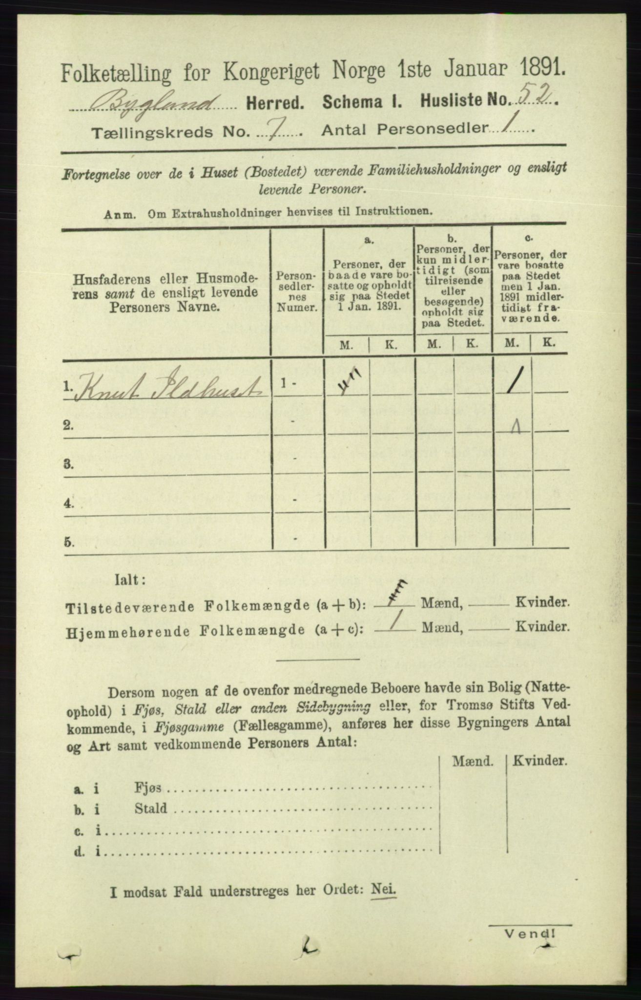 RA, 1891 census for 0938 Bygland, 1891, p. 1551