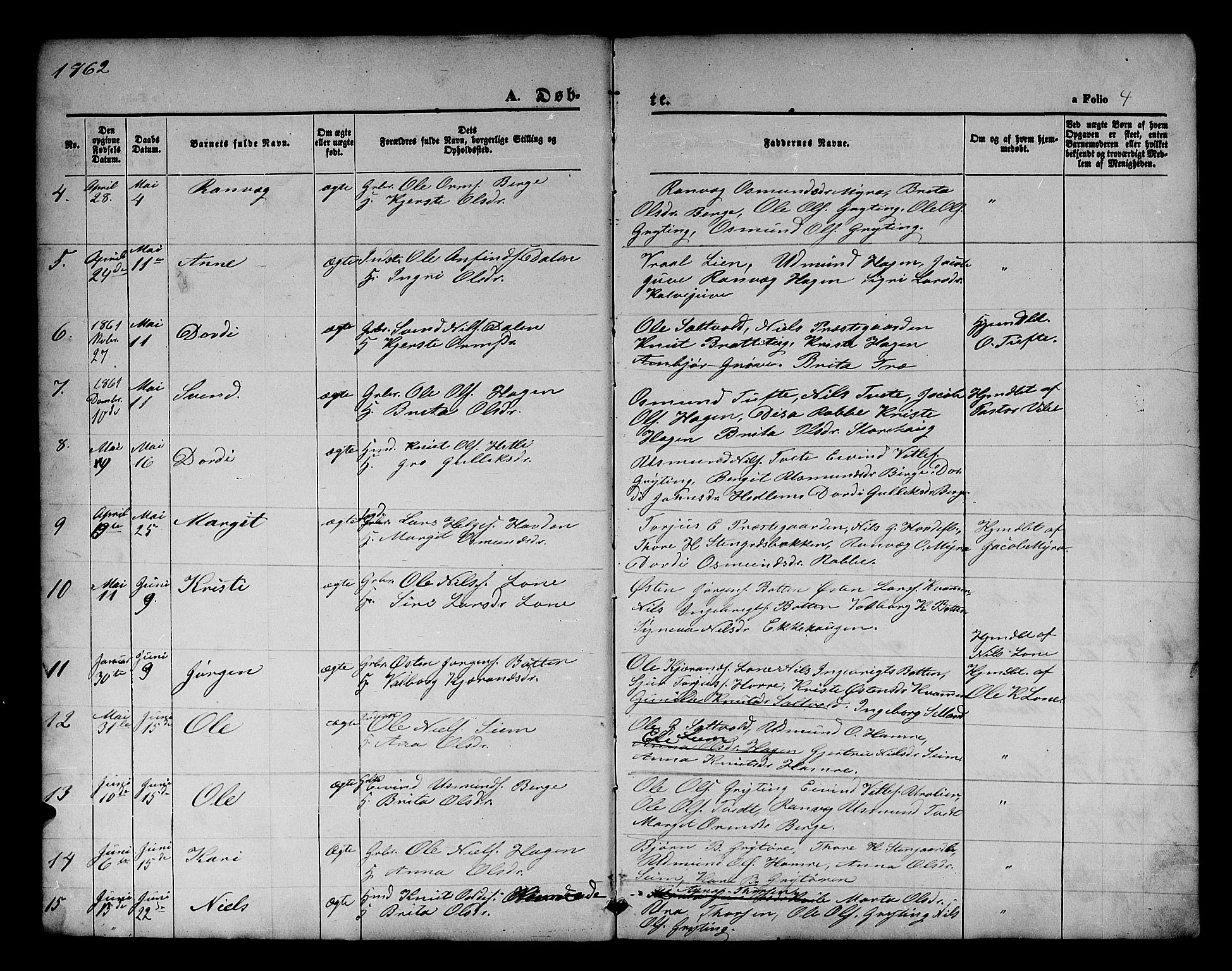Røldal sokneprestembete, SAB/A-100247: Parish register (copy) no. A 2, 1861-1886, p. 4