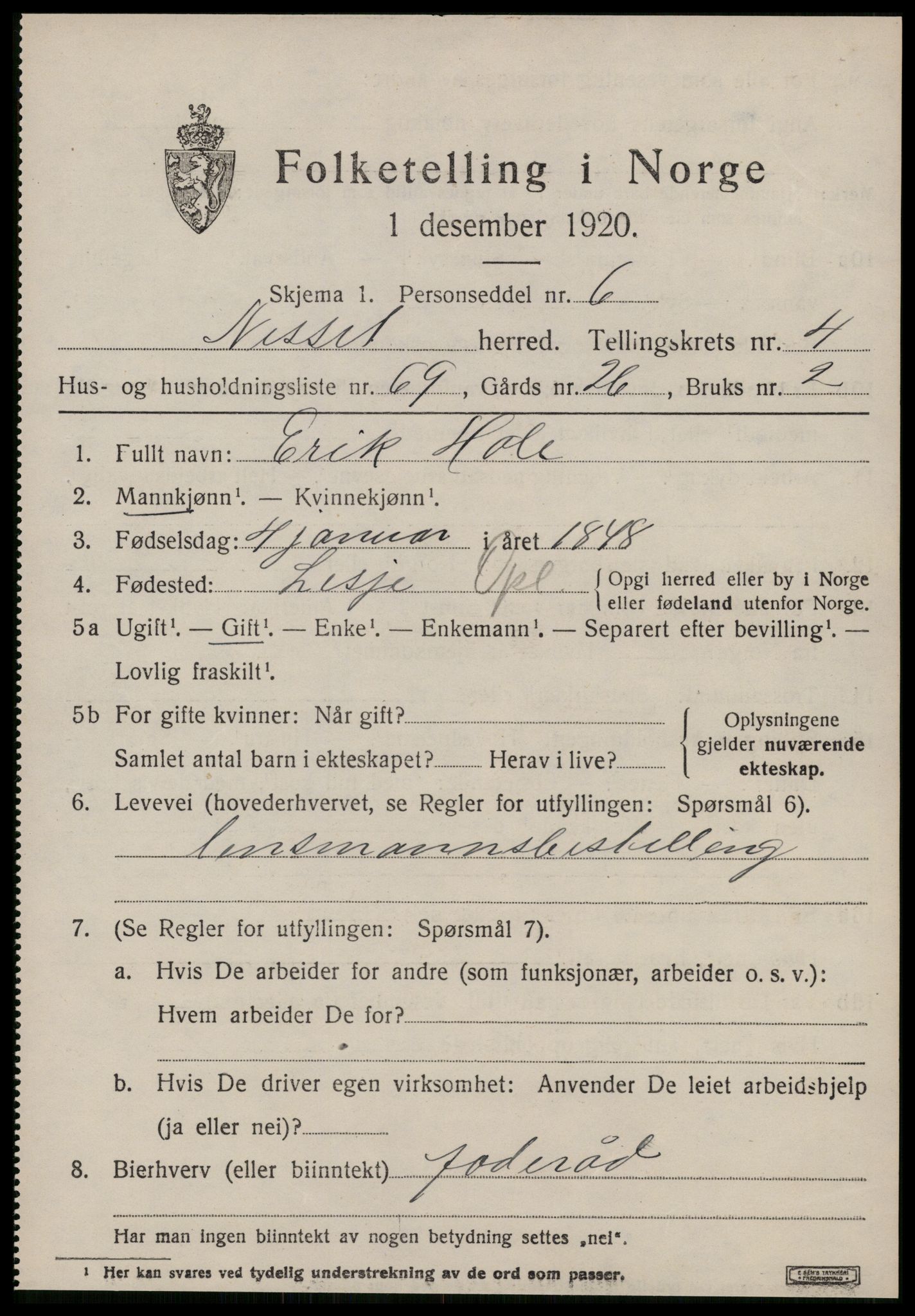 SAT, 1920 census for Nesset, 1920, p. 2206
