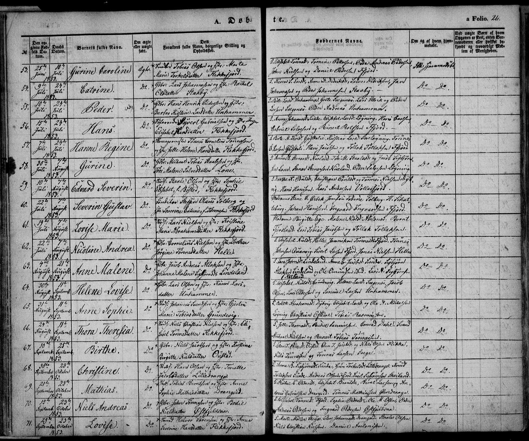 Flekkefjord sokneprestkontor, AV/SAK-1111-0012/F/Fa/Fac/L0005: Parish register (official) no. A 5, 1849-1875, p. 26