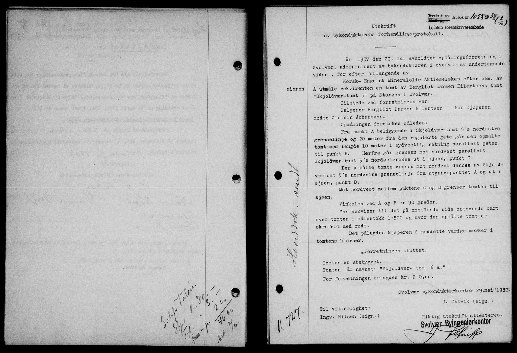 Lofoten sorenskriveri, SAT/A-0017/1/2/2C/L0002a: Mortgage book no. 2a, 1937-1937, Diary no: : 1023/1937