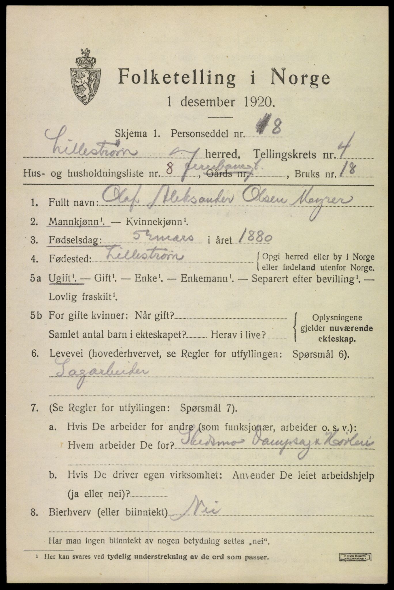 SAO, 1920 census for Lillestrøm, 1920, p. 11318