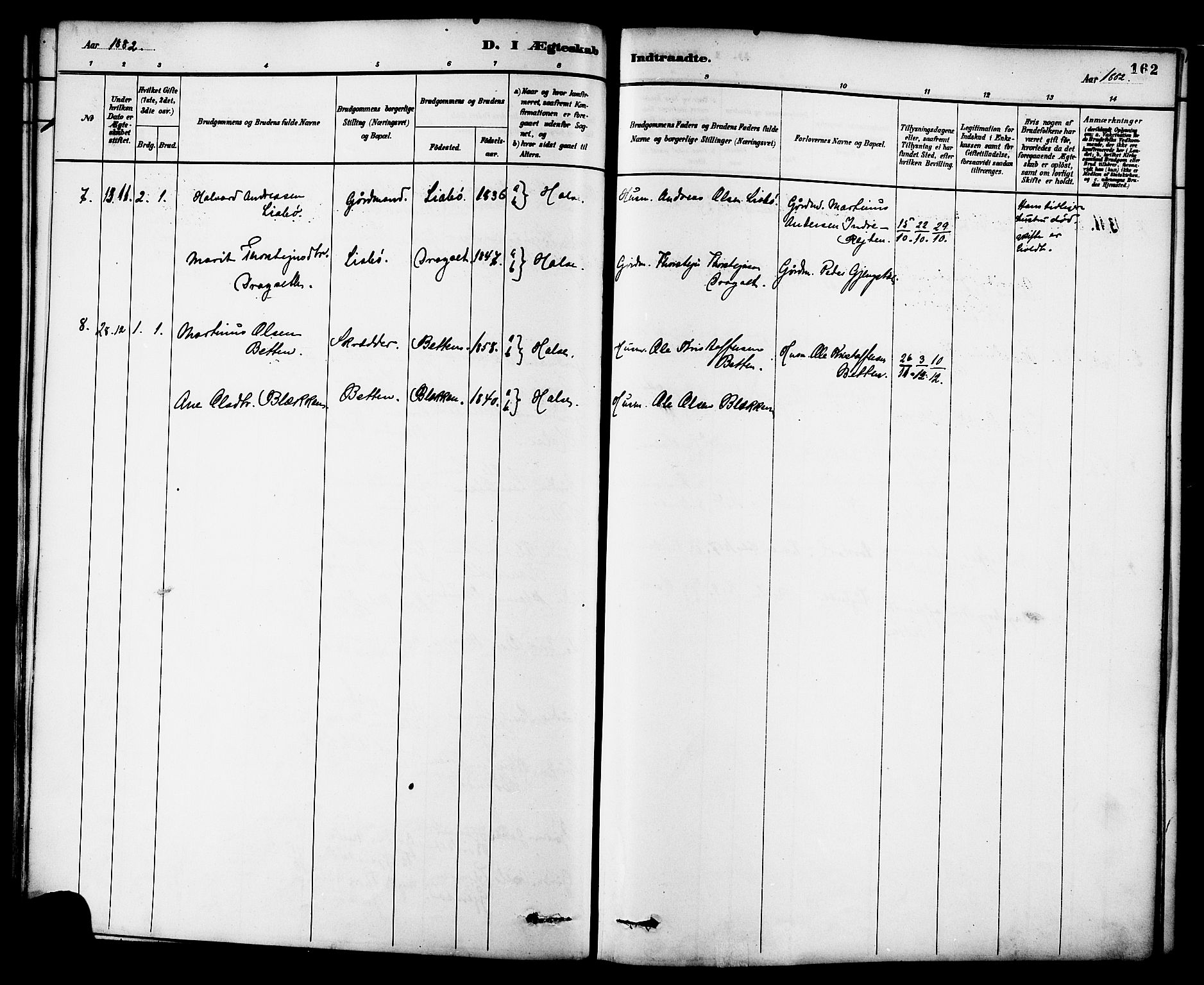 Ministerialprotokoller, klokkerbøker og fødselsregistre - Møre og Romsdal, AV/SAT-A-1454/576/L0885: Parish register (official) no. 576A03, 1880-1898, p. 162