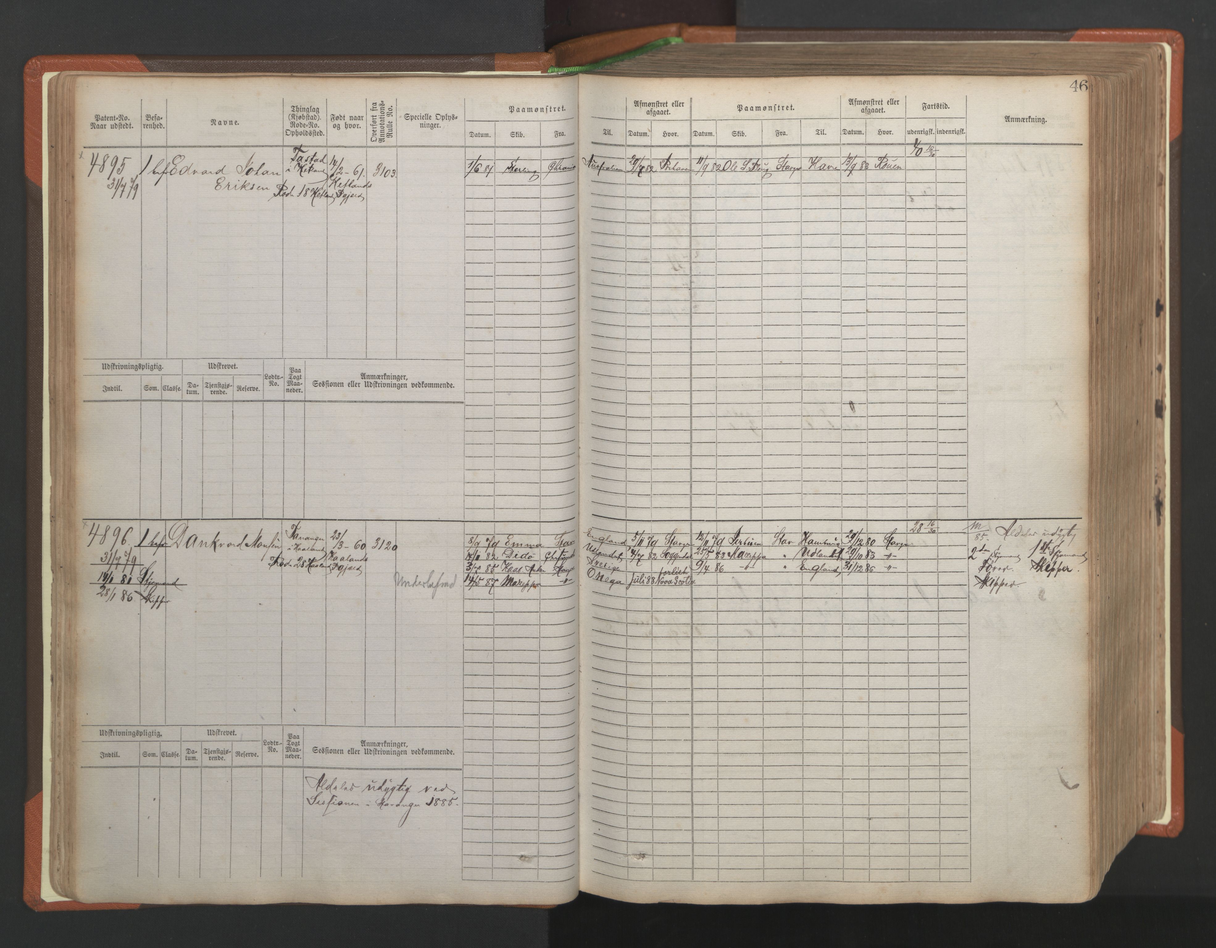 Stavanger sjømannskontor, AV/SAST-A-102006/F/Fb/Fbb/L0009: Sjøfartshovedrulle, patentnr. 4805-6006, 1879-1887, p. 50