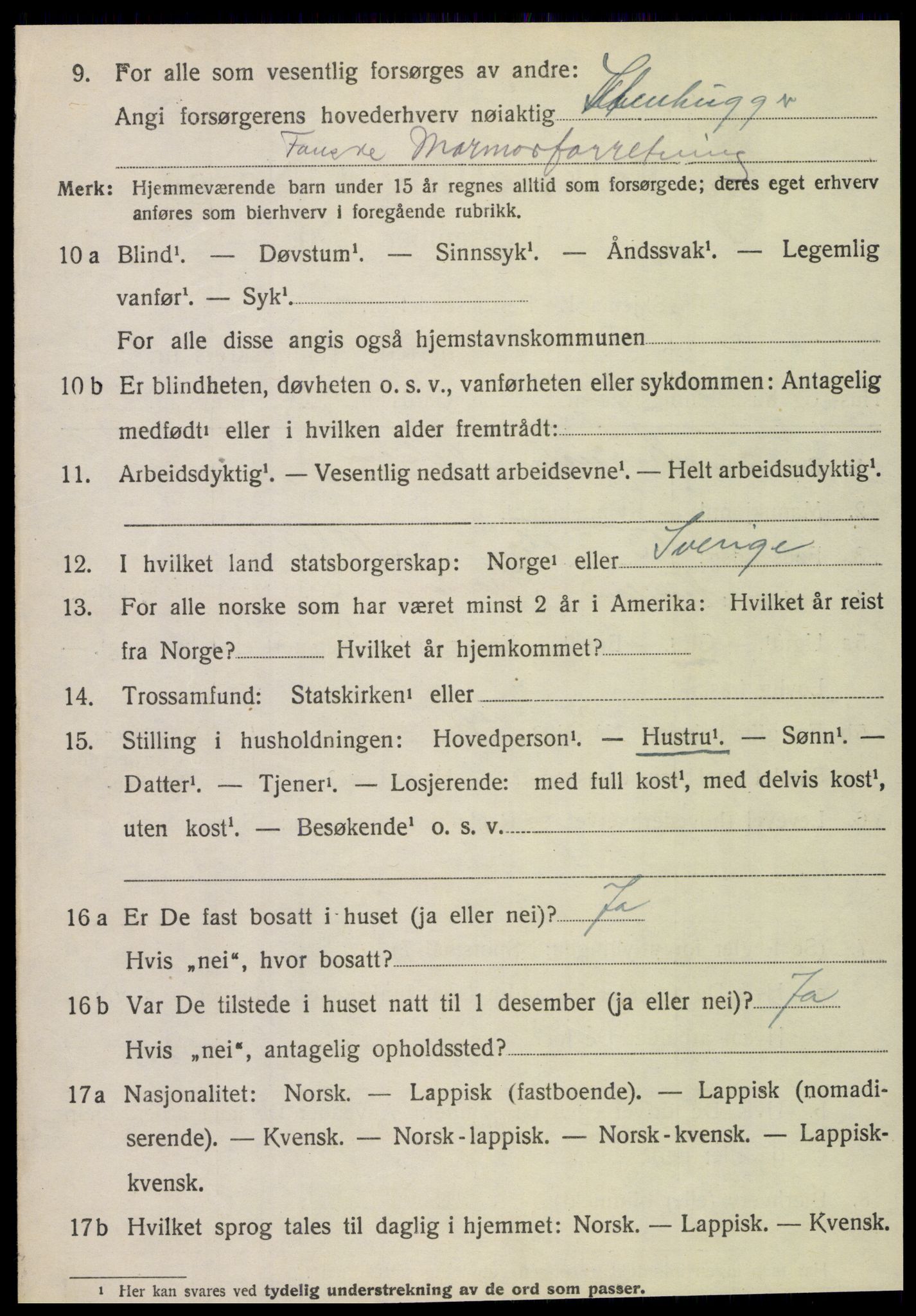 SAT, 1920 census for Fauske, 1920, p. 10821