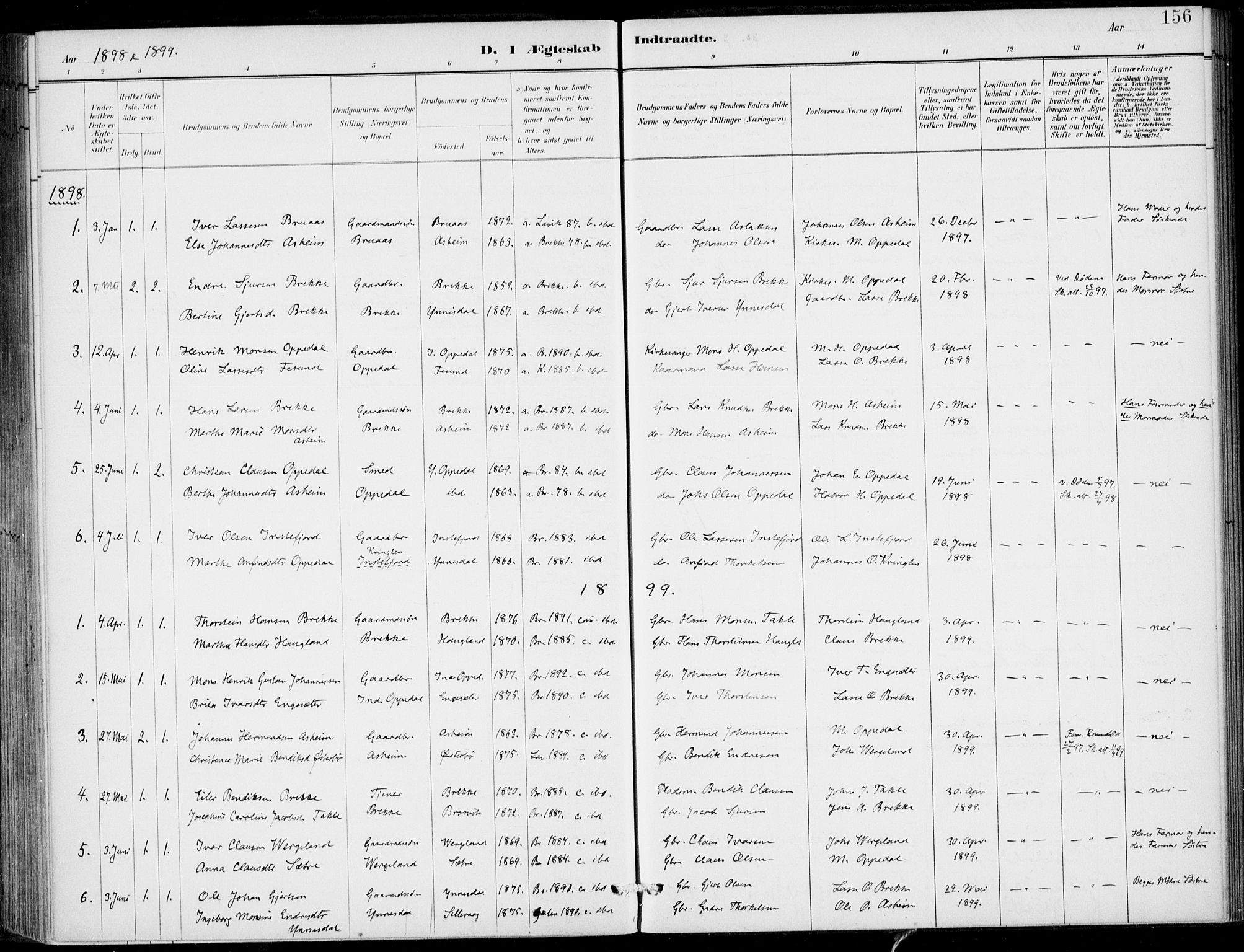 Gulen sokneprestembete, AV/SAB-A-80201/H/Haa/Haac/L0002: Parish register (official) no. C  2, 1882-1914, p. 156