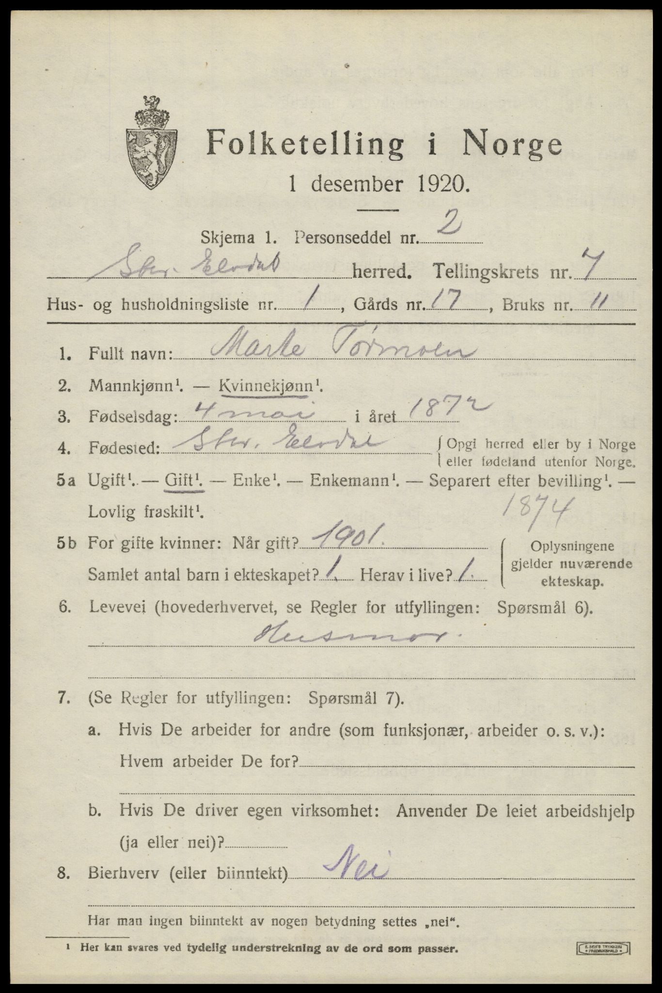 SAH, 1920 census for Stor-Elvdal, 1920, p. 5834