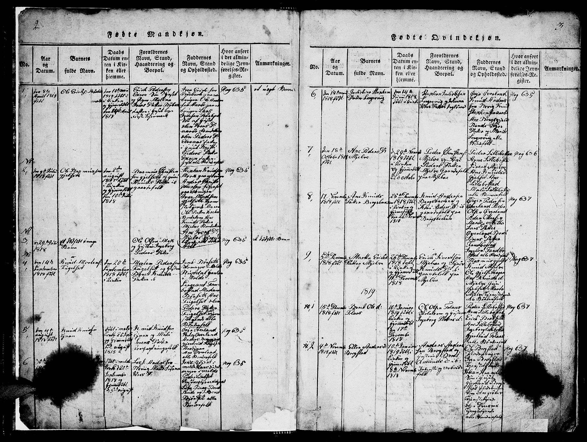 Ministerialprotokoller, klokkerbøker og fødselsregistre - Møre og Romsdal, SAT/A-1454/555/L0665: Parish register (copy) no. 555C01, 1818-1868, p. 2-3