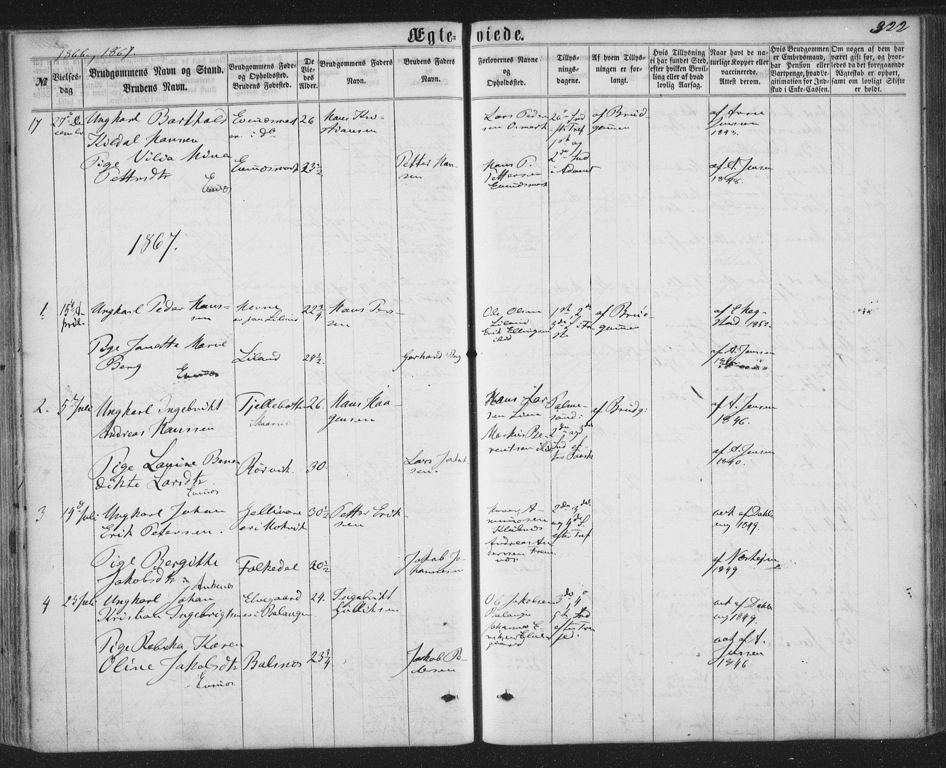 Ministerialprotokoller, klokkerbøker og fødselsregistre - Nordland, SAT/A-1459/863/L0896: Parish register (official) no. 863A08, 1861-1871, p. 322