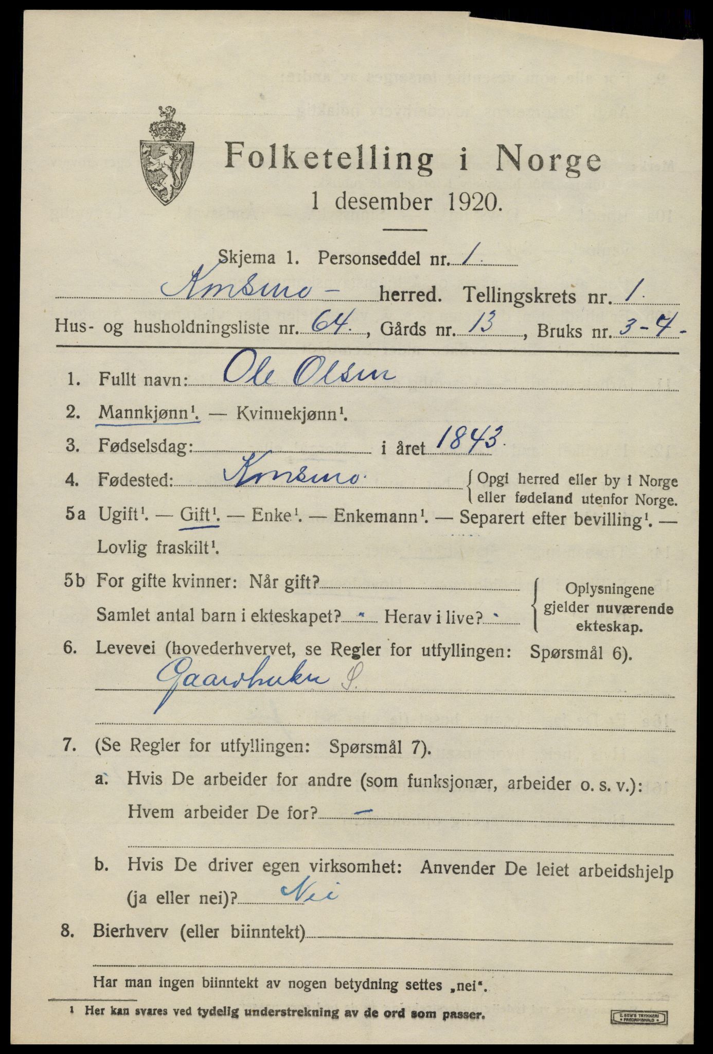 SAK, 1920 census for Konsmo, 1920, p. 978