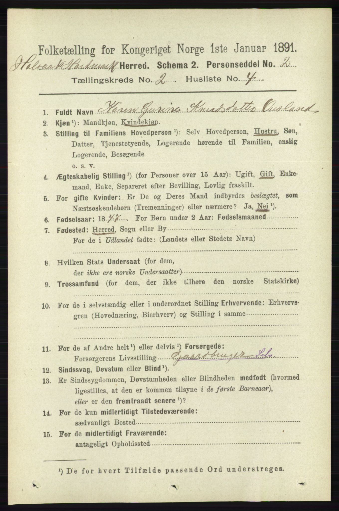 RA, 1891 census for 1019 Halse og Harkmark, 1891, p. 537