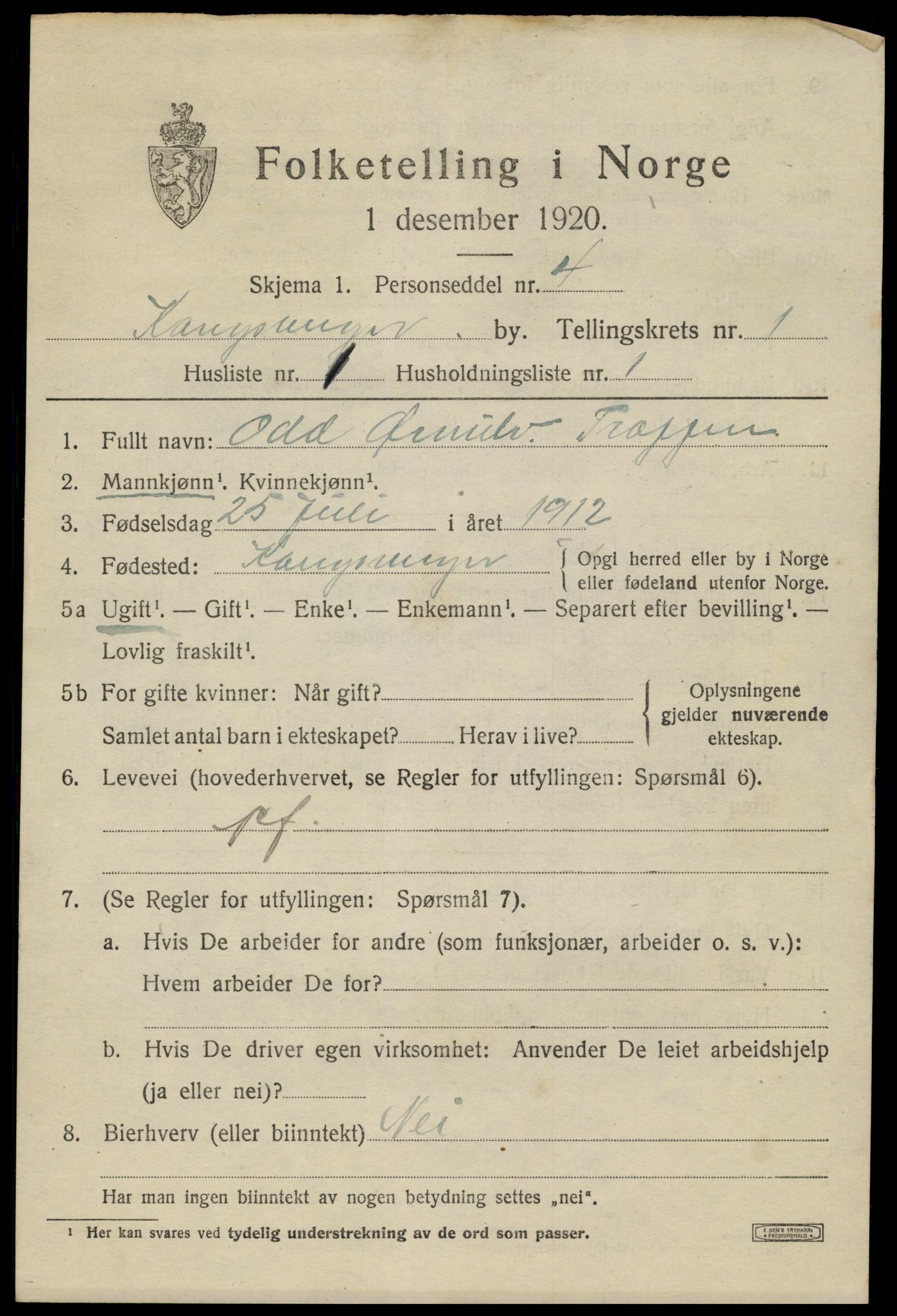 SAH, 1920 census for Kongsvinger, 1920, p. 1419