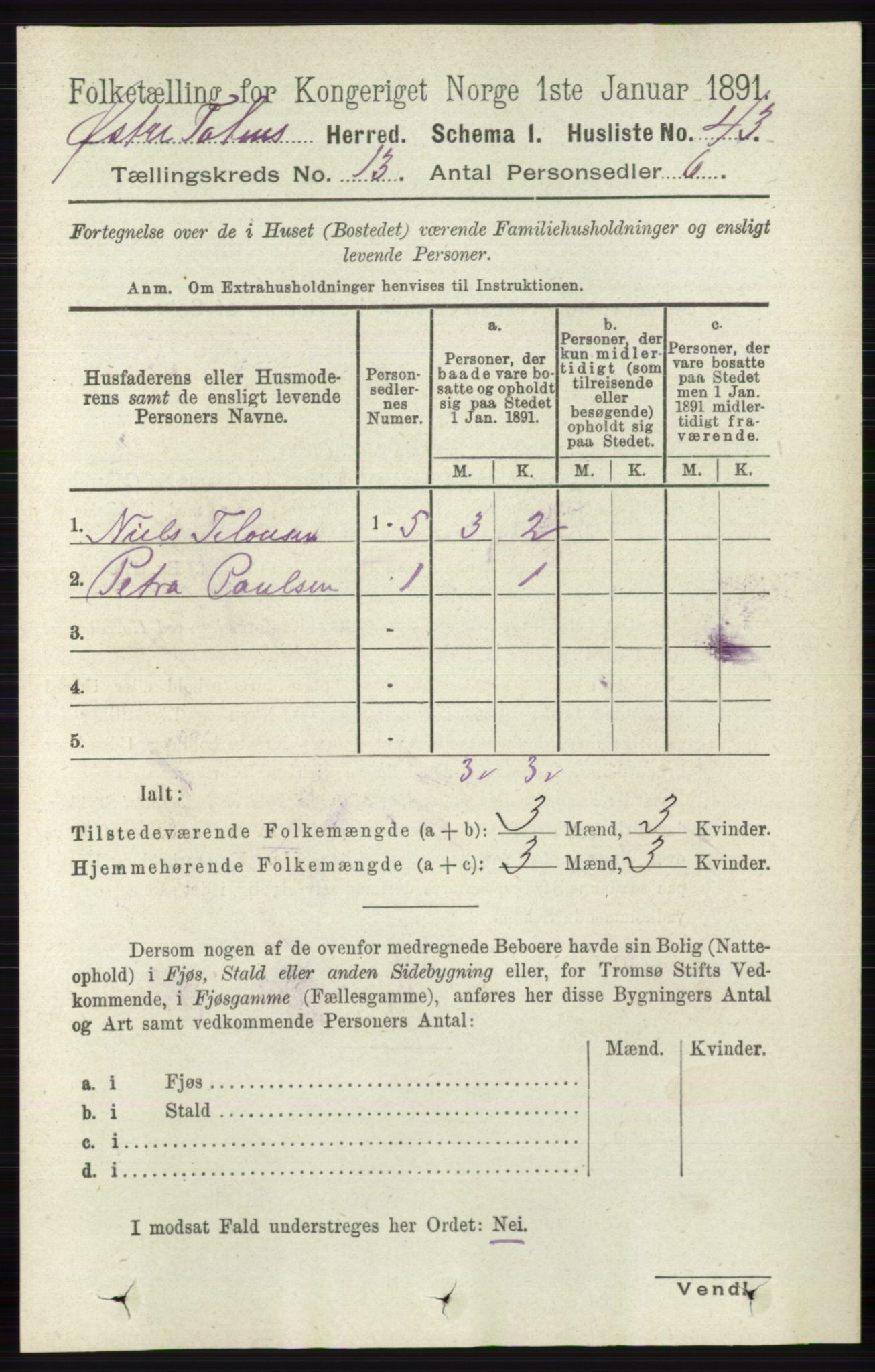 RA, 1891 census for 0528 Østre Toten, 1891, p. 8381