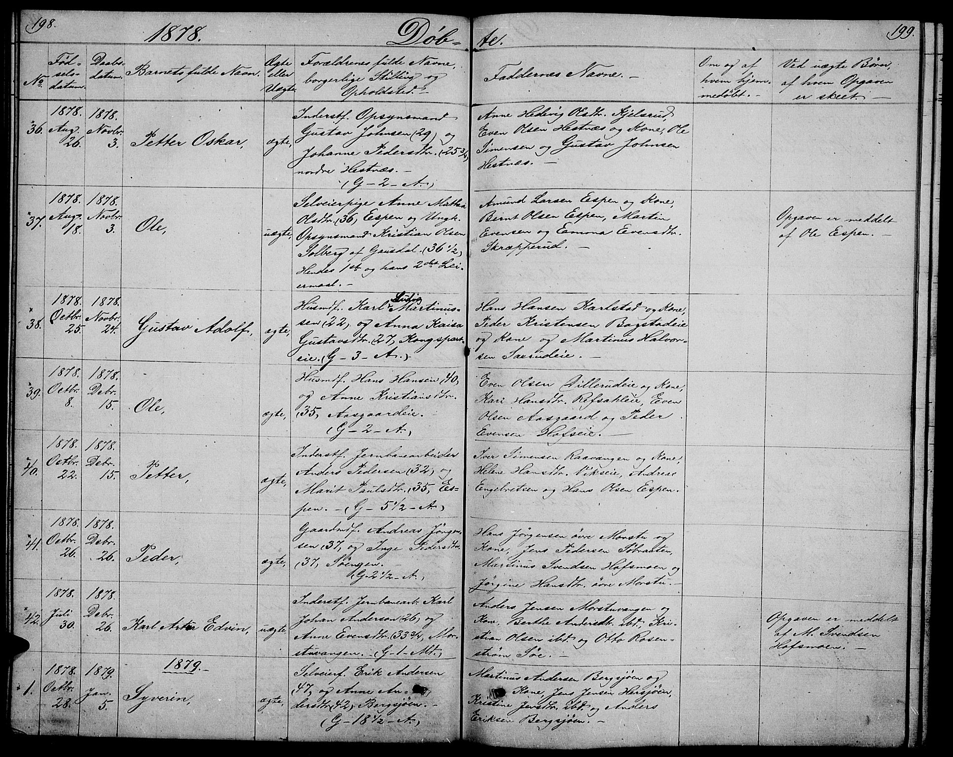 Stange prestekontor, SAH/PREST-002/L/L0005: Parish register (copy) no. 5, 1861-1881, p. 198-199