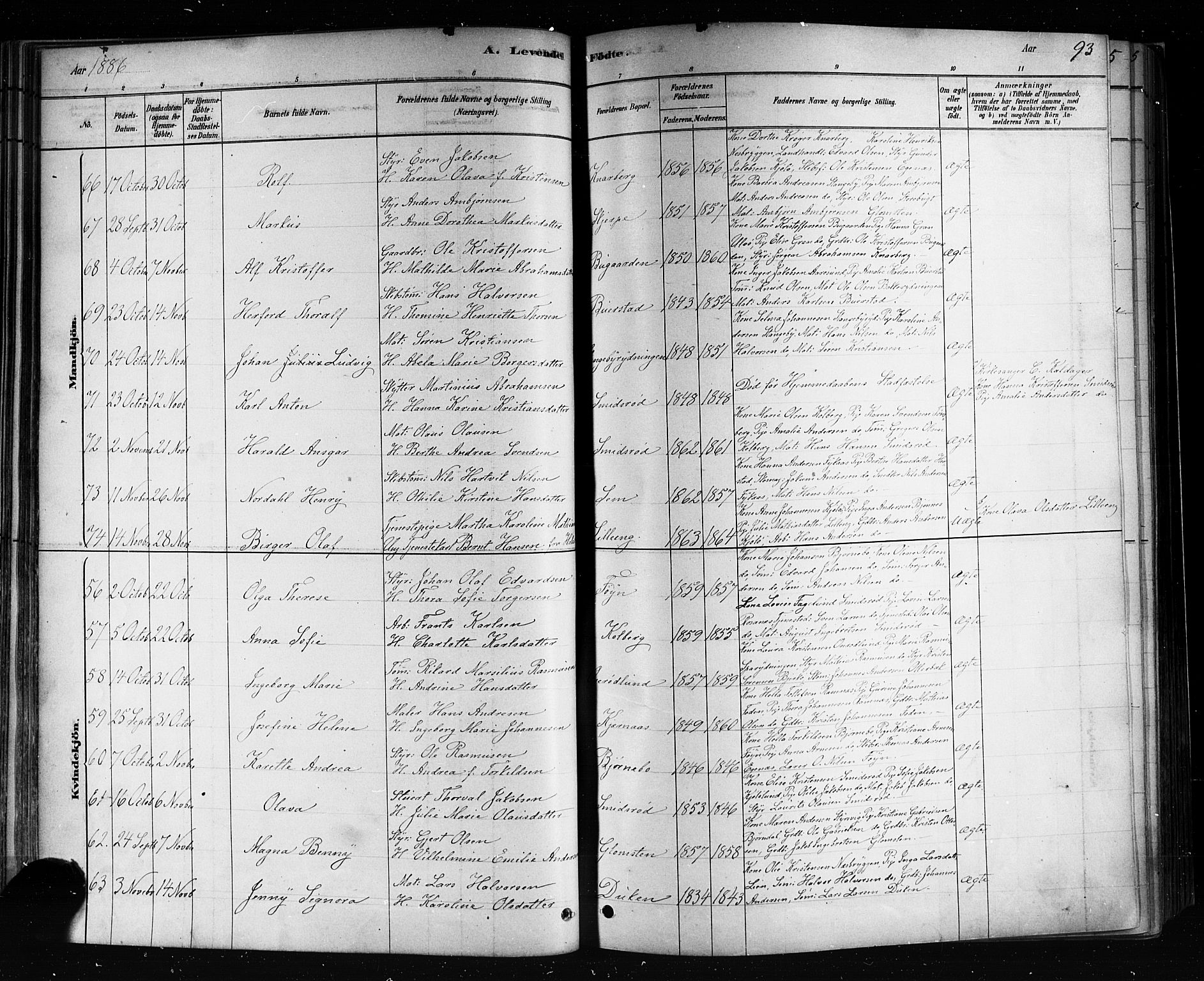 Nøtterøy kirkebøker, AV/SAKO-A-354/F/Fa/L0008: Parish register (official) no. I 8, 1878-1893, p. 93