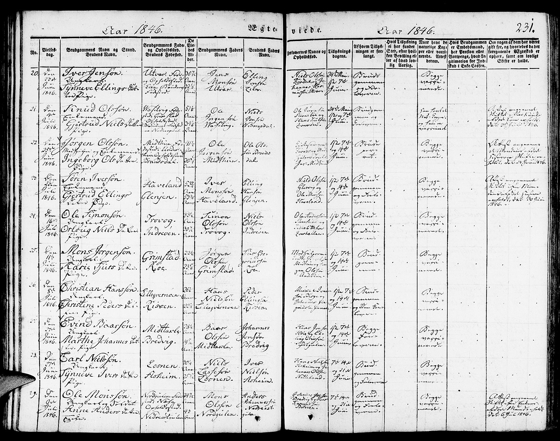 Gulen sokneprestembete, AV/SAB-A-80201/H/Haa/Haaa/L0020: Parish register (official) no. A 20, 1837-1847, p. 231