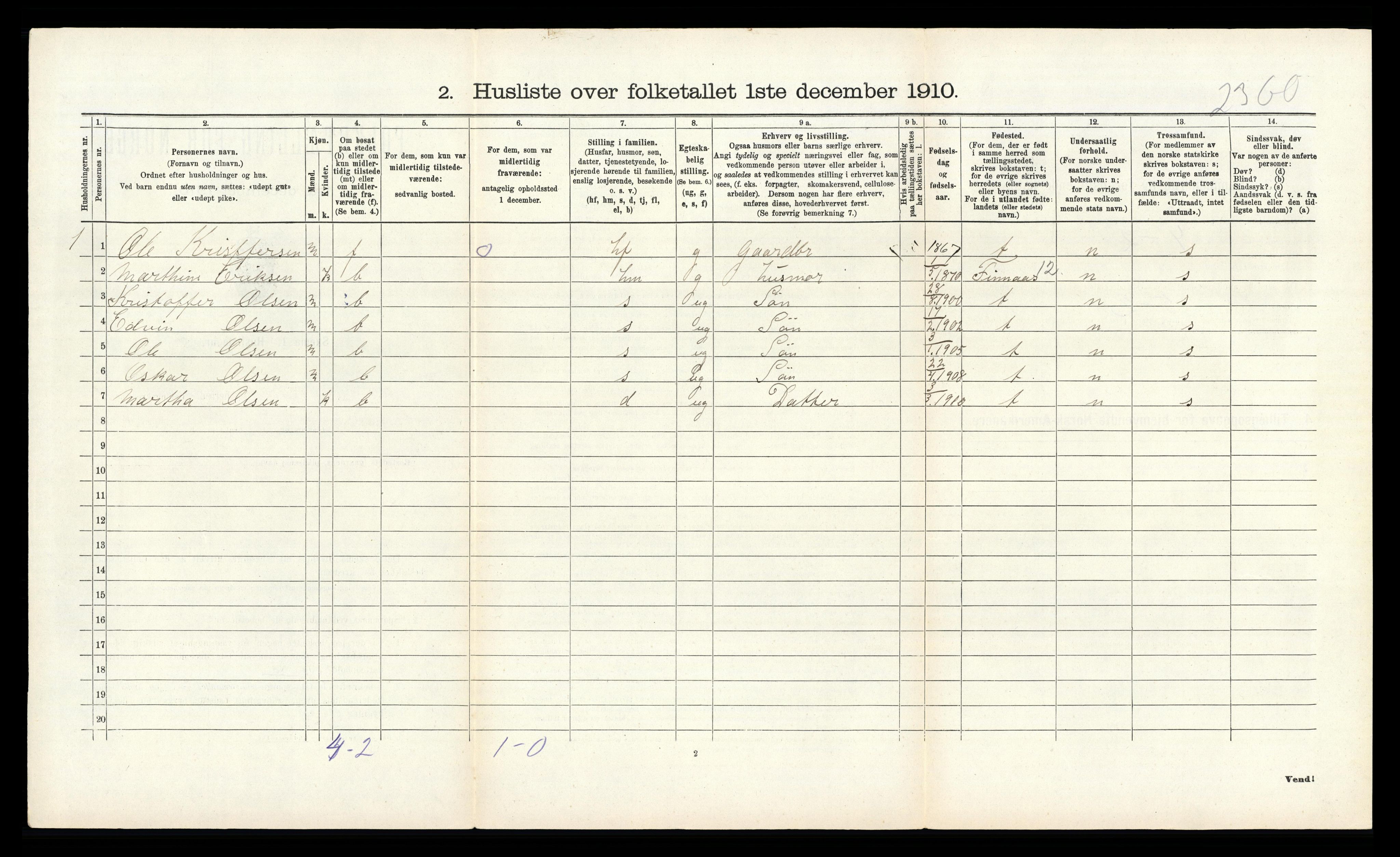 RA, 1910 census for Fitjar, 1910, p. 540