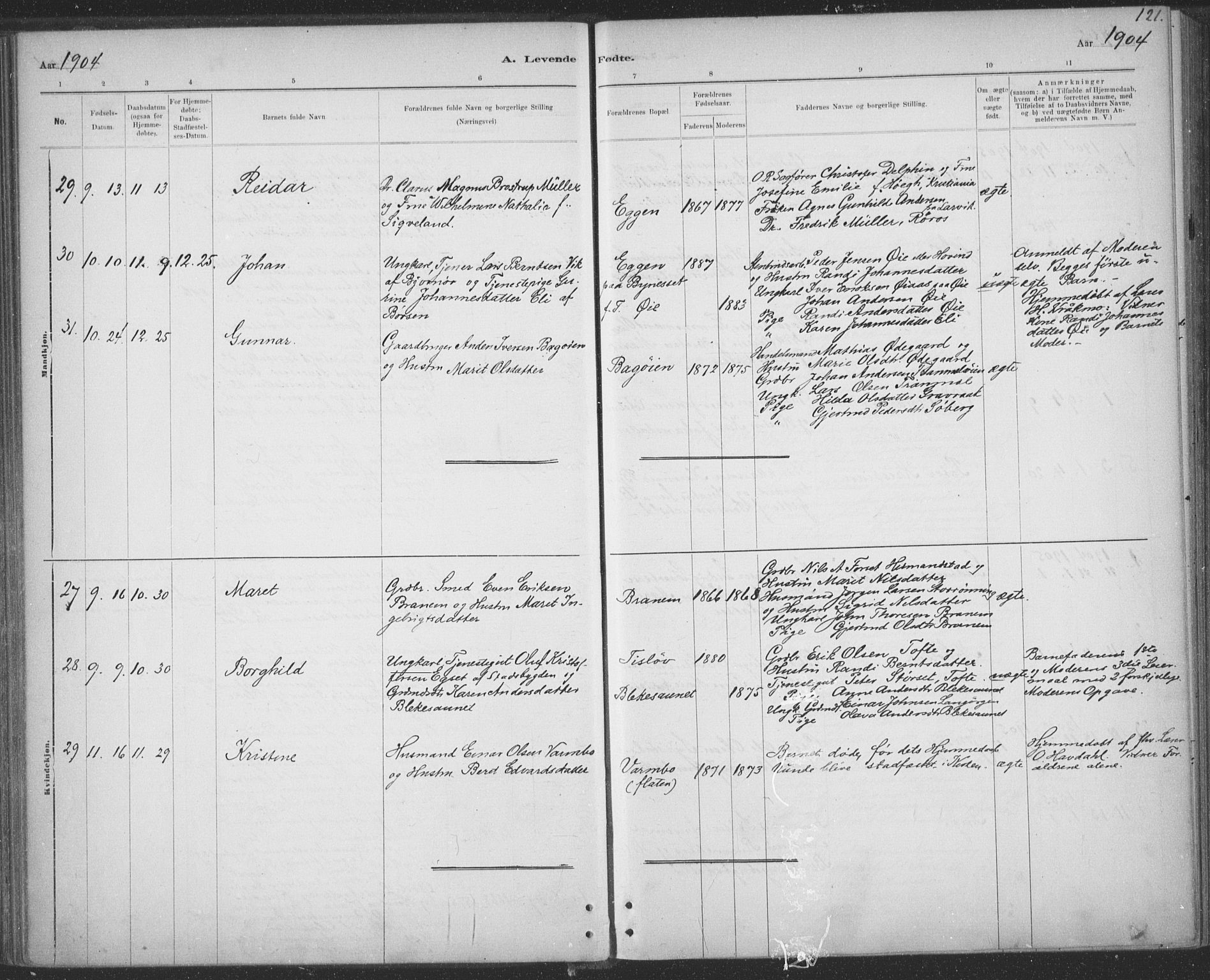 Ministerialprotokoller, klokkerbøker og fødselsregistre - Sør-Trøndelag, AV/SAT-A-1456/691/L1085: Parish register (official) no. 691A17, 1887-1908, p. 121