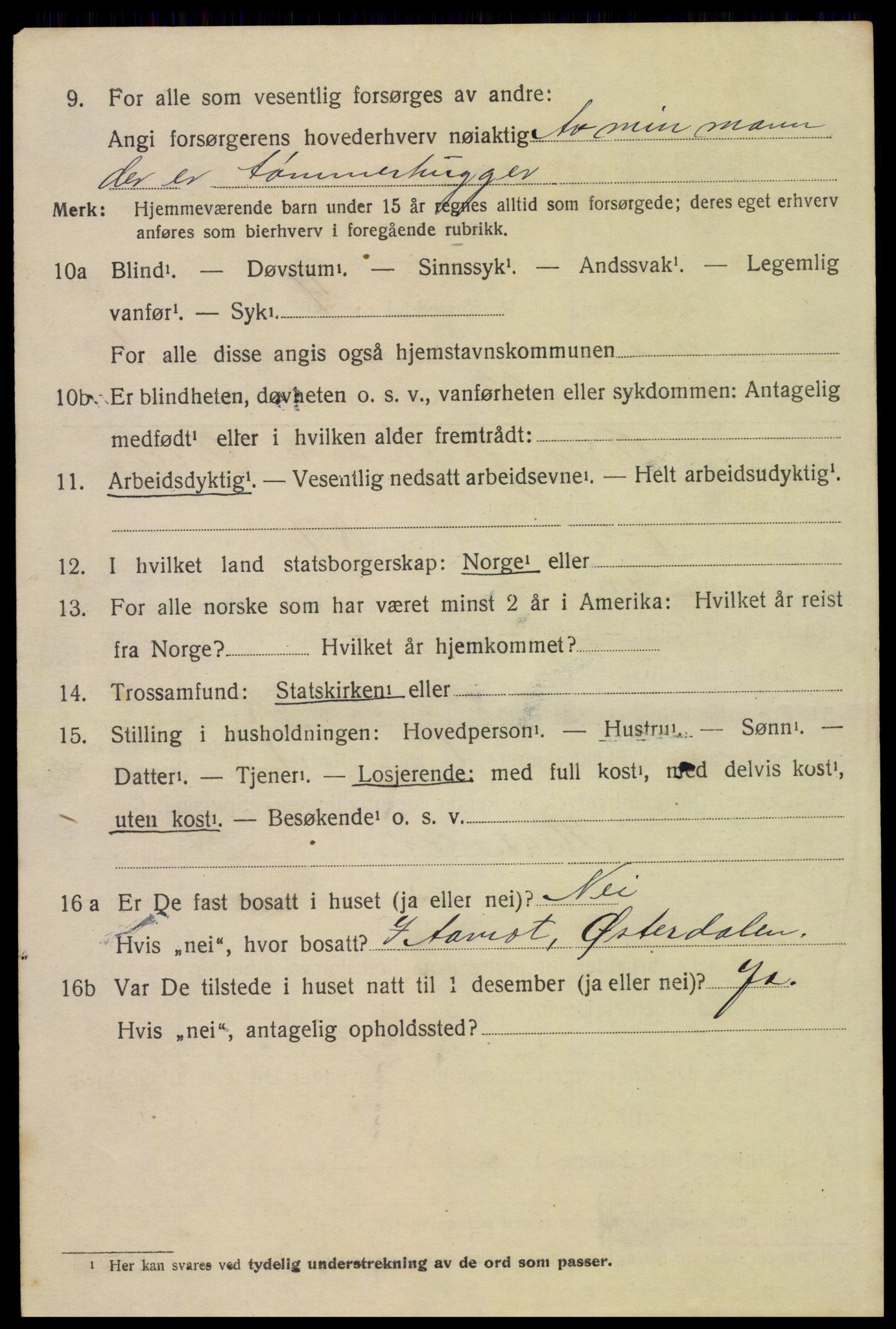 SAH, 1920 census for Trysil, 1920, p. 15958