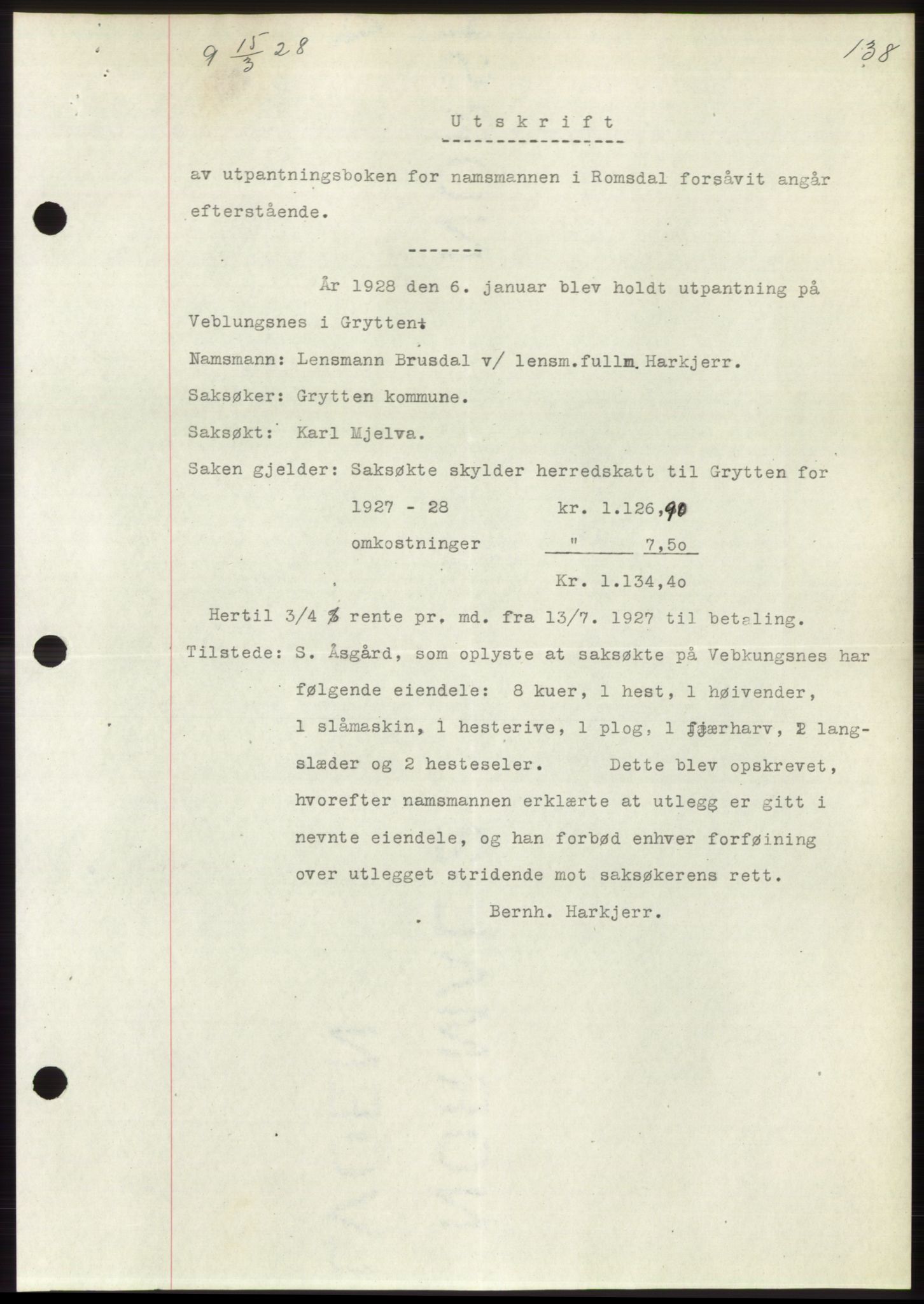 Romsdal sorenskriveri, AV/SAT-A-4149/1/2/2C/L0054: Mortgage book no. 48, 1928-1928, Deed date: 15.03.1928