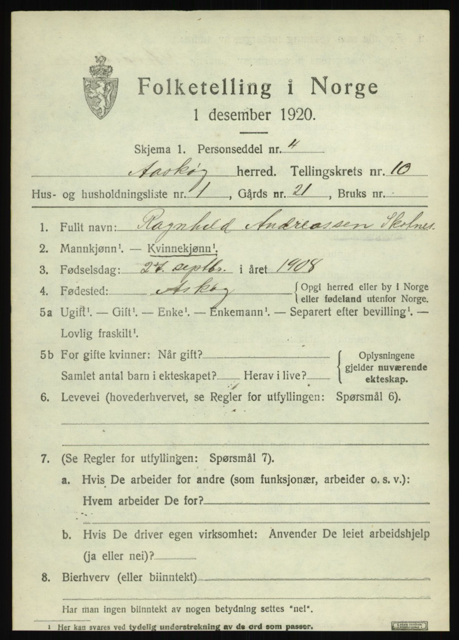 SAB, 1920 census for Askøy, 1920, p. 12764