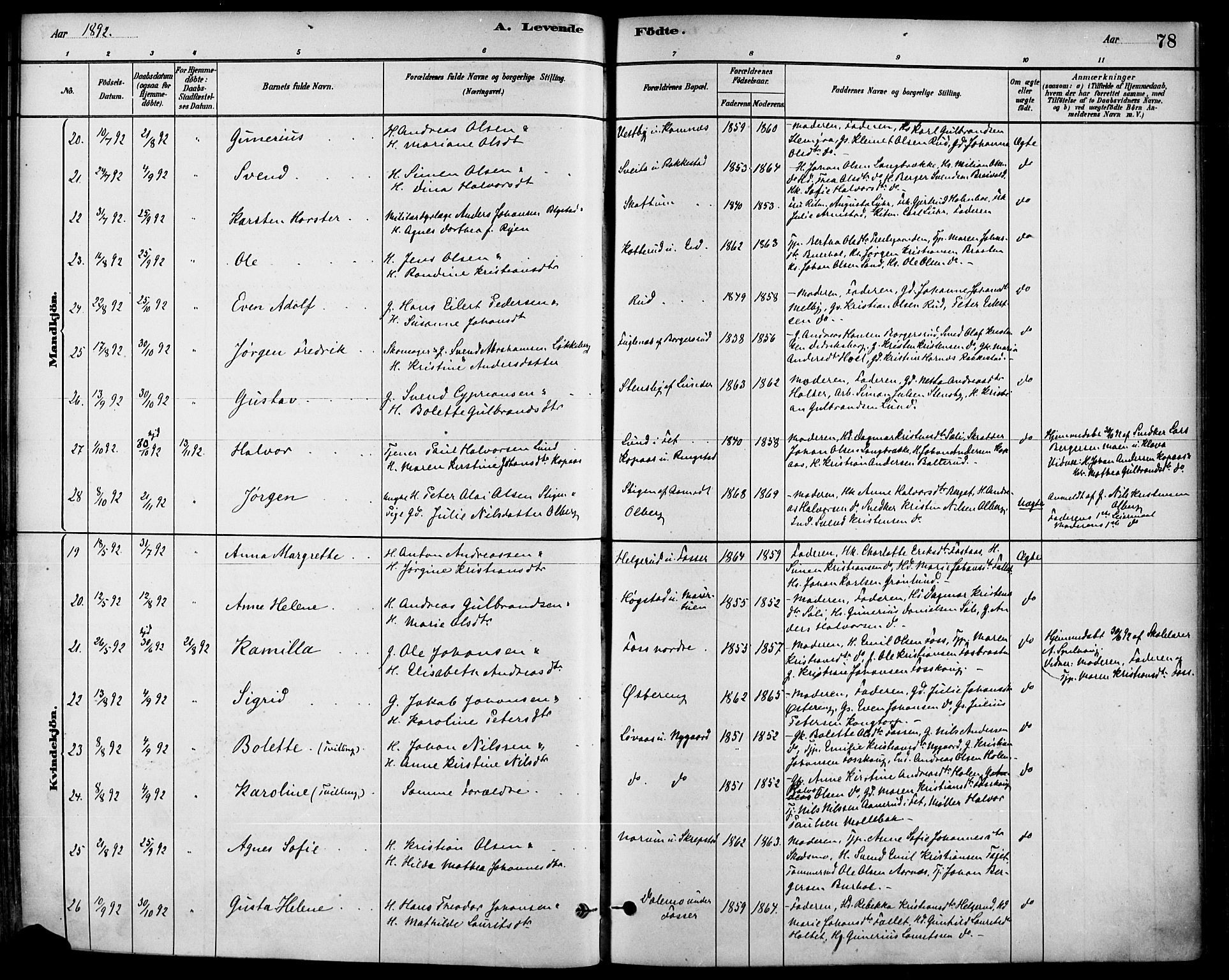 Høland prestekontor Kirkebøker, SAO/A-10346a/F/Fa/L0013: Parish register (official) no. I 13, 1880-1897, p. 78