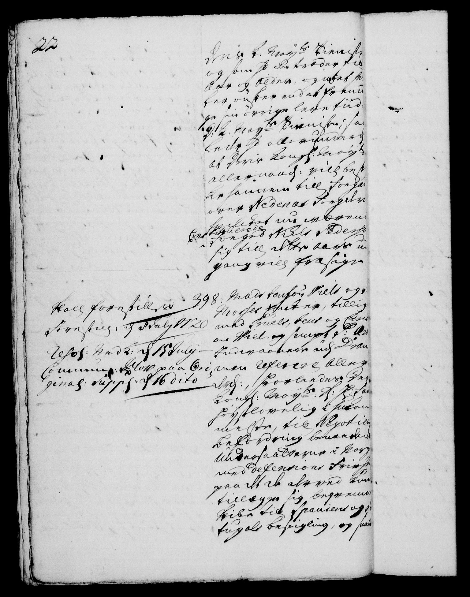 Rentekammeret, Kammerkanselliet, RA/EA-3111/G/Gh/Gha/L0002: Norsk ekstraktmemorialprotokoll, sak. 376-599 (merket RK 53.47), 1720, p. 22
