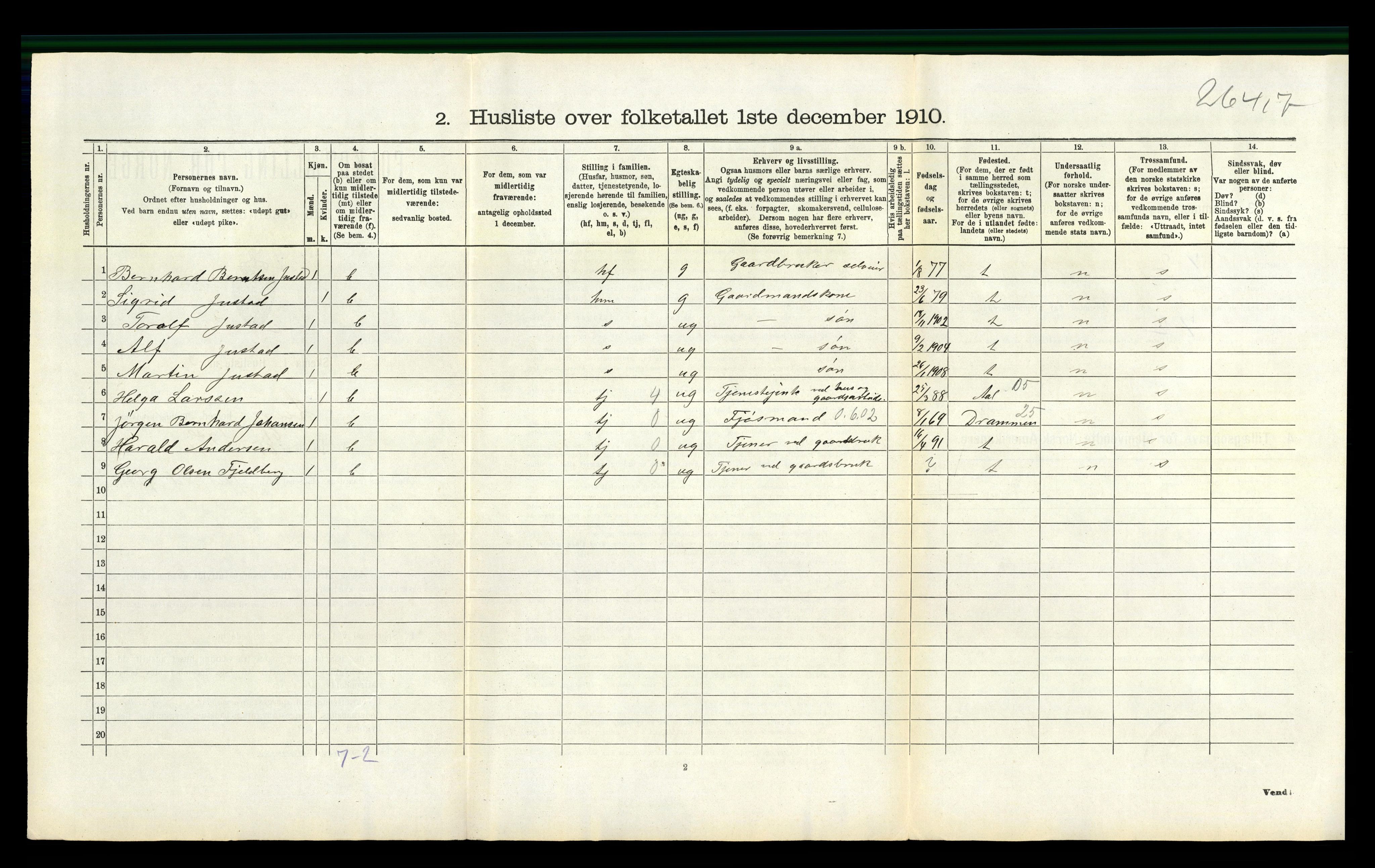 RA, 1910 census for Lier, 1910, p. 1011