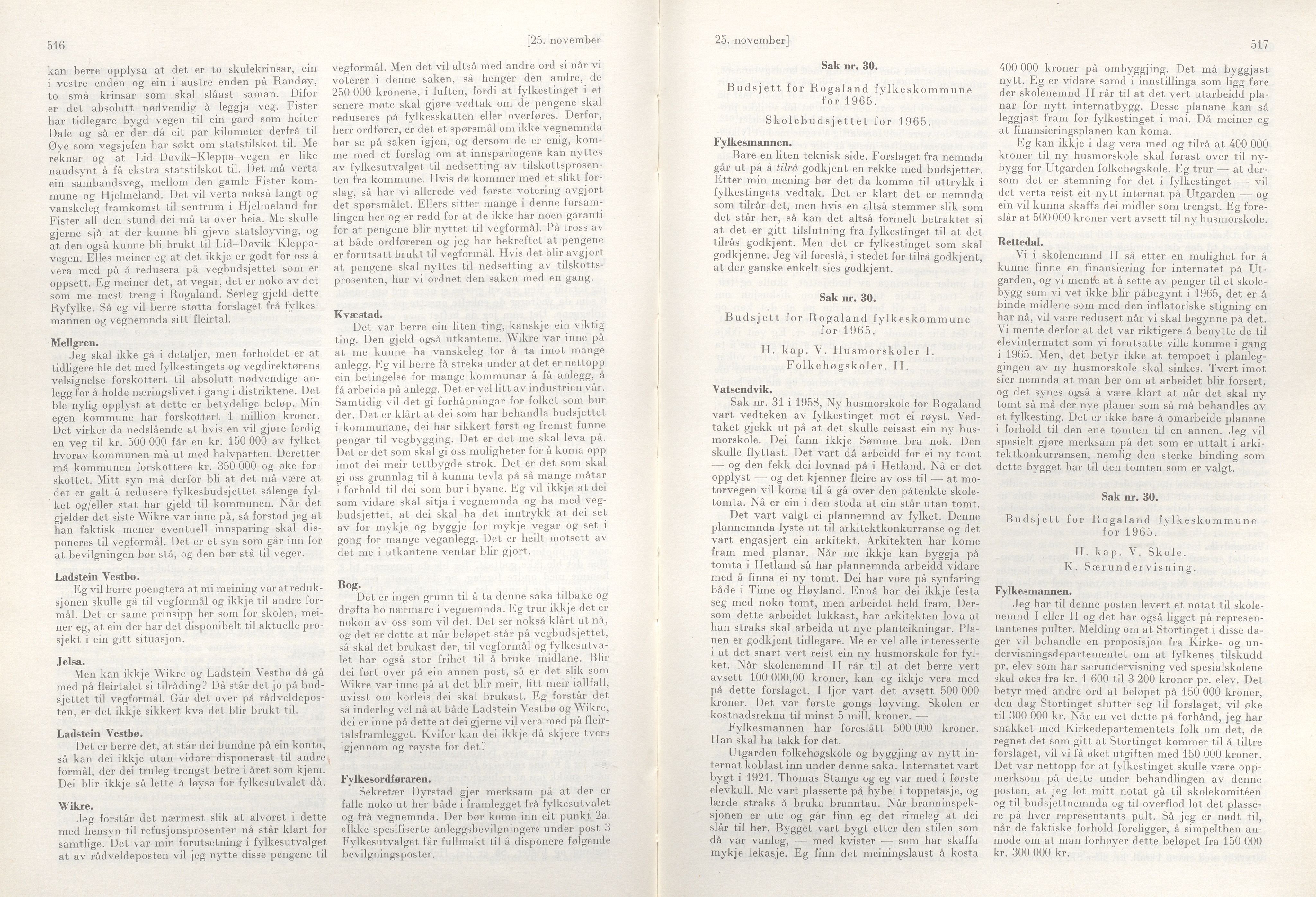 Rogaland fylkeskommune - Fylkesrådmannen , IKAR/A-900/A/Aa/Aaa/L0084: Møtebok , 1964, p. 516-517