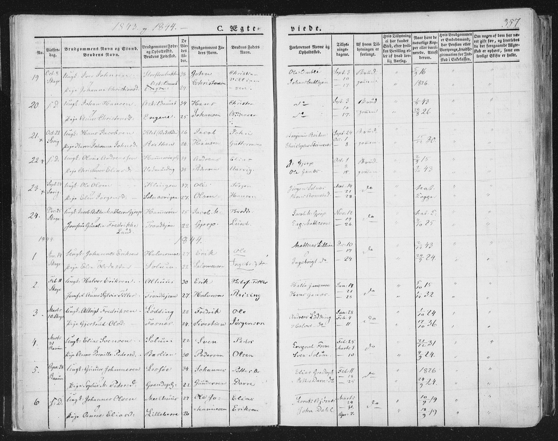 Ministerialprotokoller, klokkerbøker og fødselsregistre - Nord-Trøndelag, SAT/A-1458/764/L0552: Parish register (official) no. 764A07b, 1824-1865, p. 357