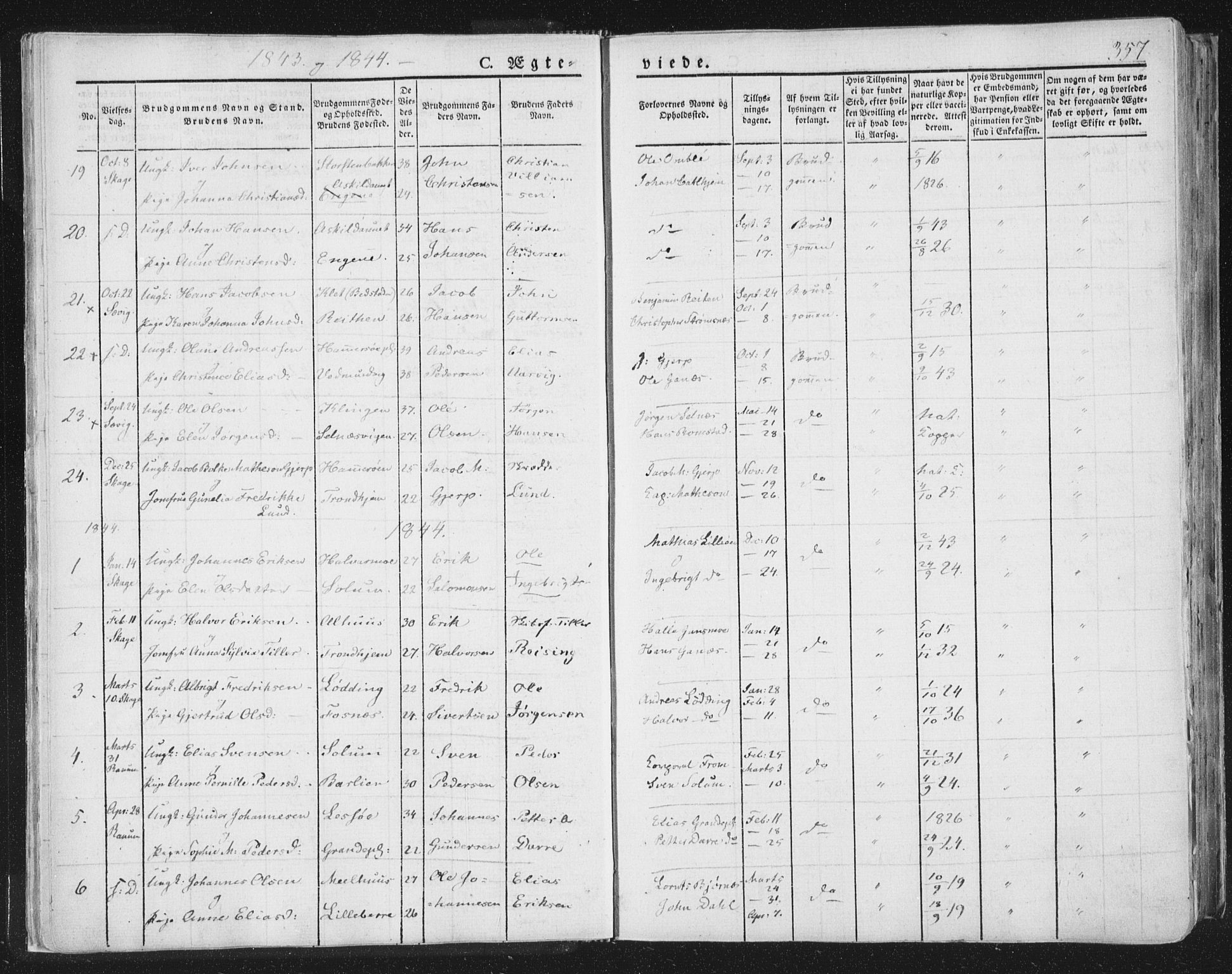 Ministerialprotokoller, klokkerbøker og fødselsregistre - Nord-Trøndelag, AV/SAT-A-1458/764/L0552: Parish register (official) no. 764A07b, 1824-1865, p. 357