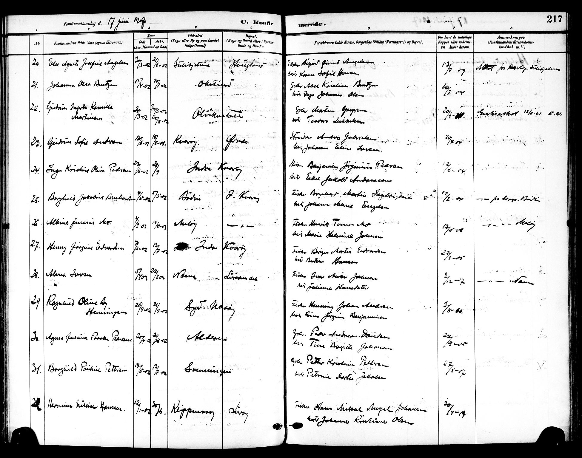 Ministerialprotokoller, klokkerbøker og fødselsregistre - Nordland, SAT/A-1459/839/L0569: Parish register (official) no. 839A06, 1903-1922, p. 217