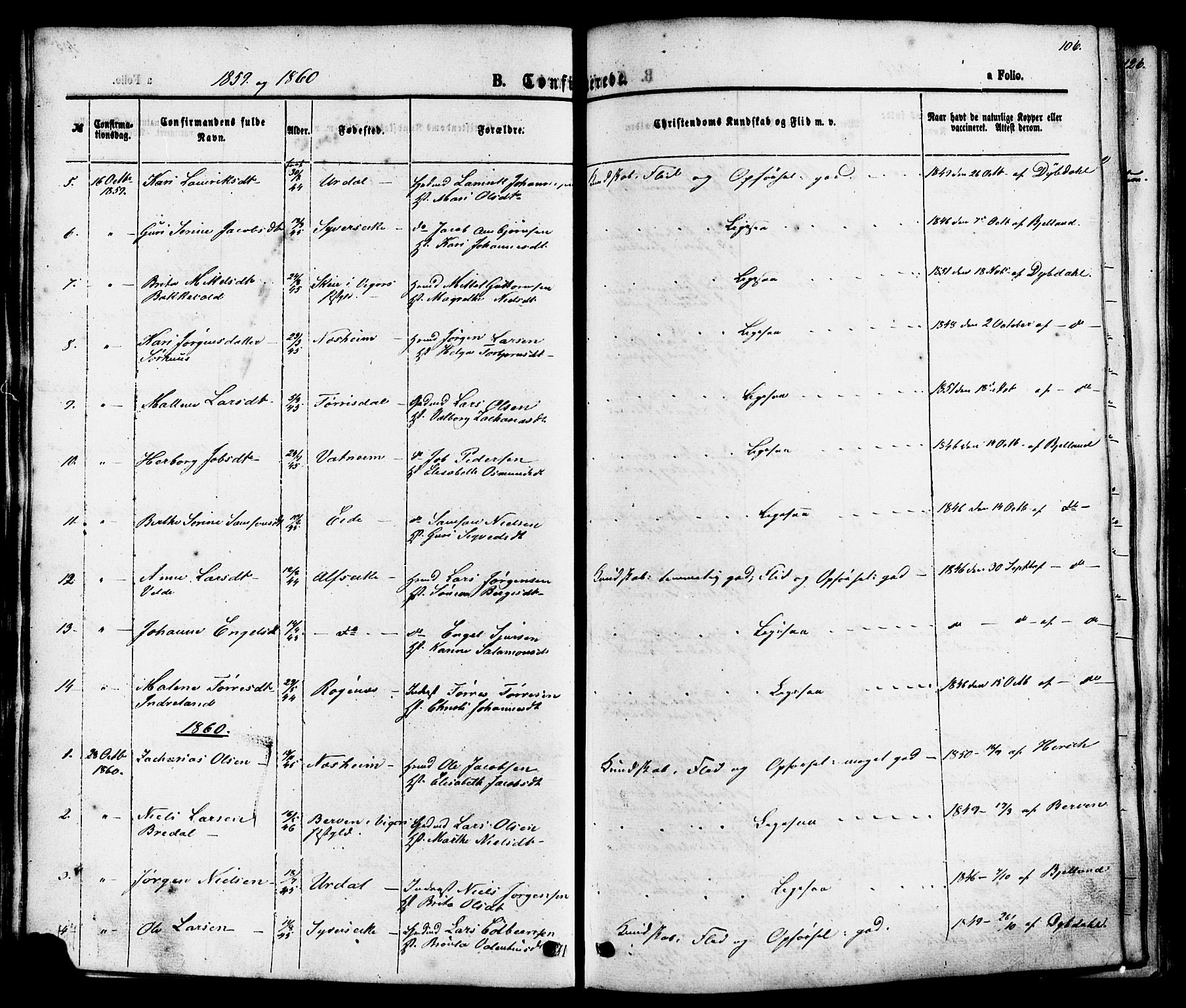 Skjold sokneprestkontor, AV/SAST-A-101847/H/Ha/Haa/L0007: Parish register (official) no. A 7, 1857-1882, p. 106