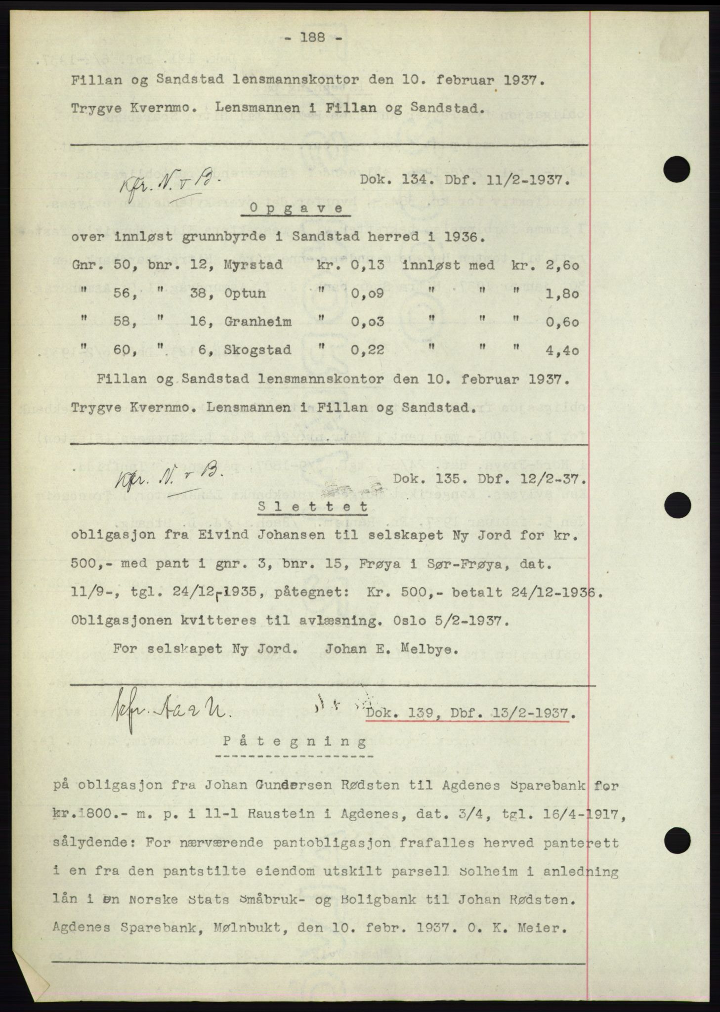 Hitra sorenskriveri, AV/SAT-A-0018/2/2C/2Ca: Mortgage book no. C1, 1936-1945, Diary no: : 134/1937