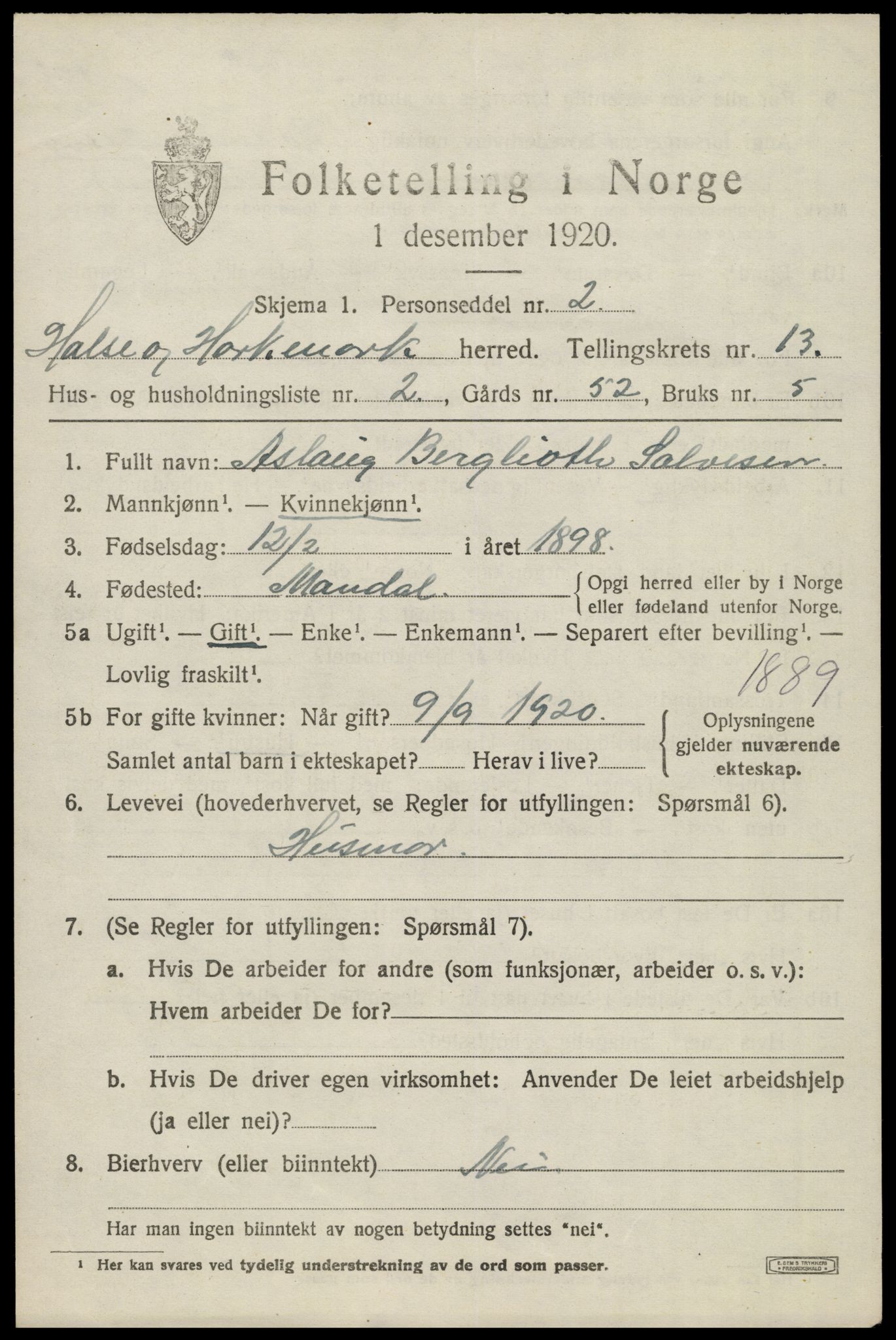 SAK, 1920 census for Halse og Harkmark, 1920, p. 7065