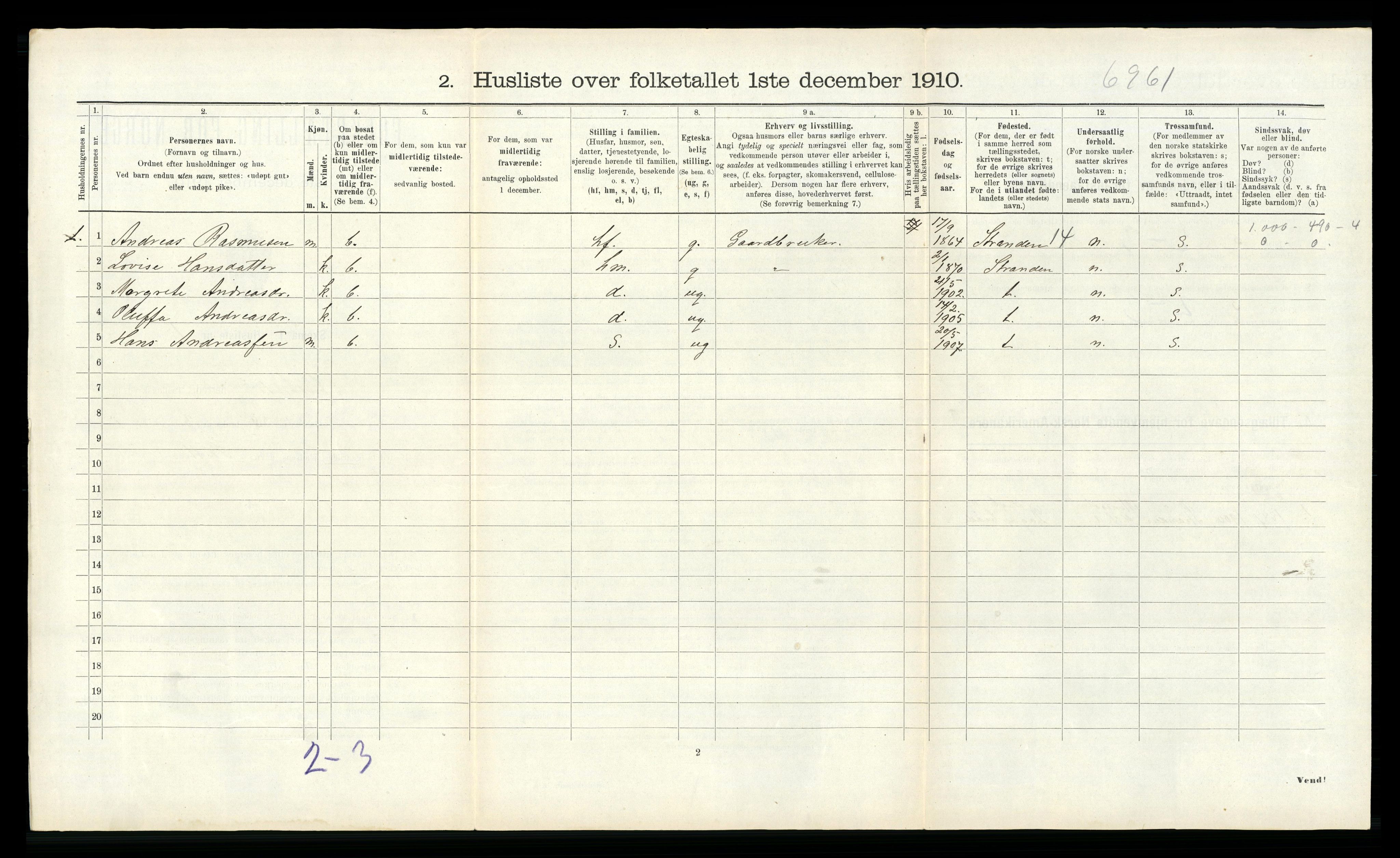 RA, 1910 census for Vestnes, 1910, p. 580