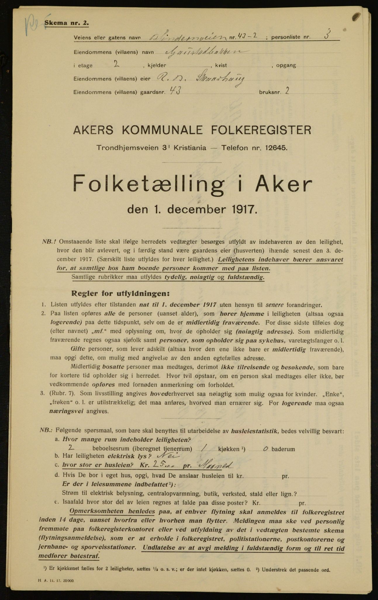 OBA, Municipal Census 1917 for Aker, 1917, p. 10398